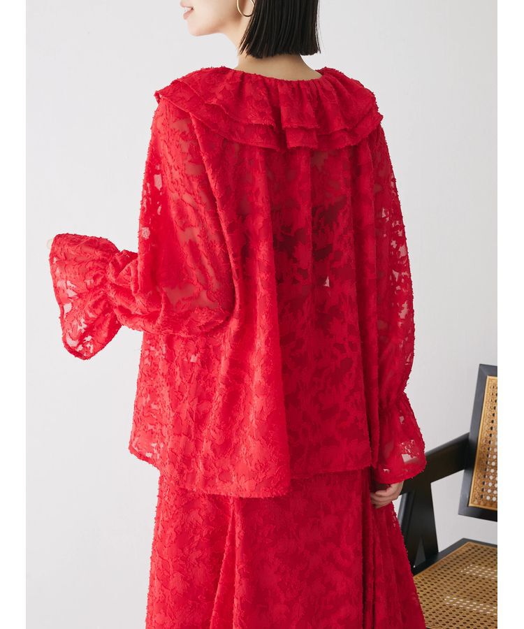 AnriettMusee「シアージャガード花柄フリルブラウス」|シャツ・ブラウス|