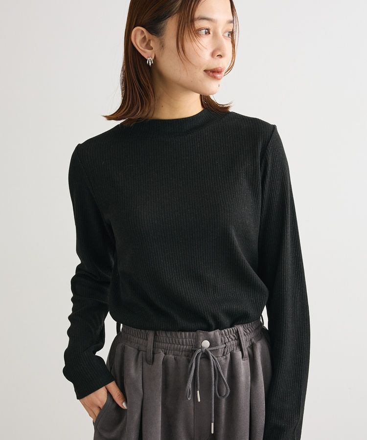 Green Parks「in ラメリブハイネックプルオーバー」|Tシャツ・カットソー|Black