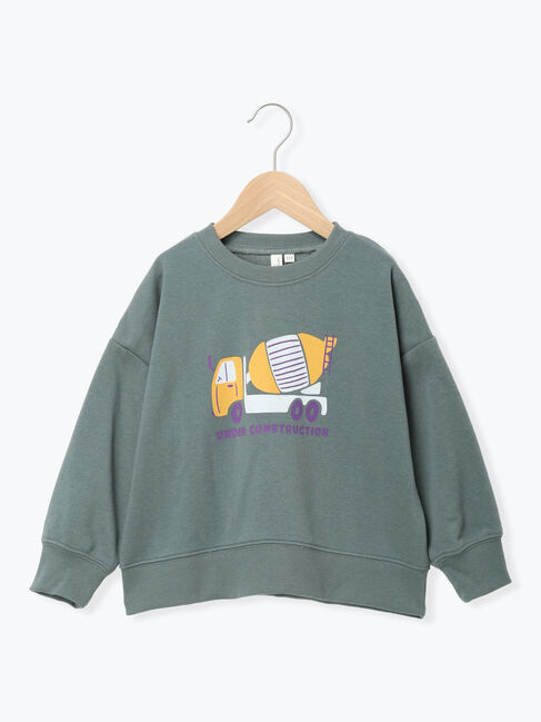 Samansa Mos2 Lagom「働く車プリントトレーナー」|Tシャツ・カットソー|グリーン