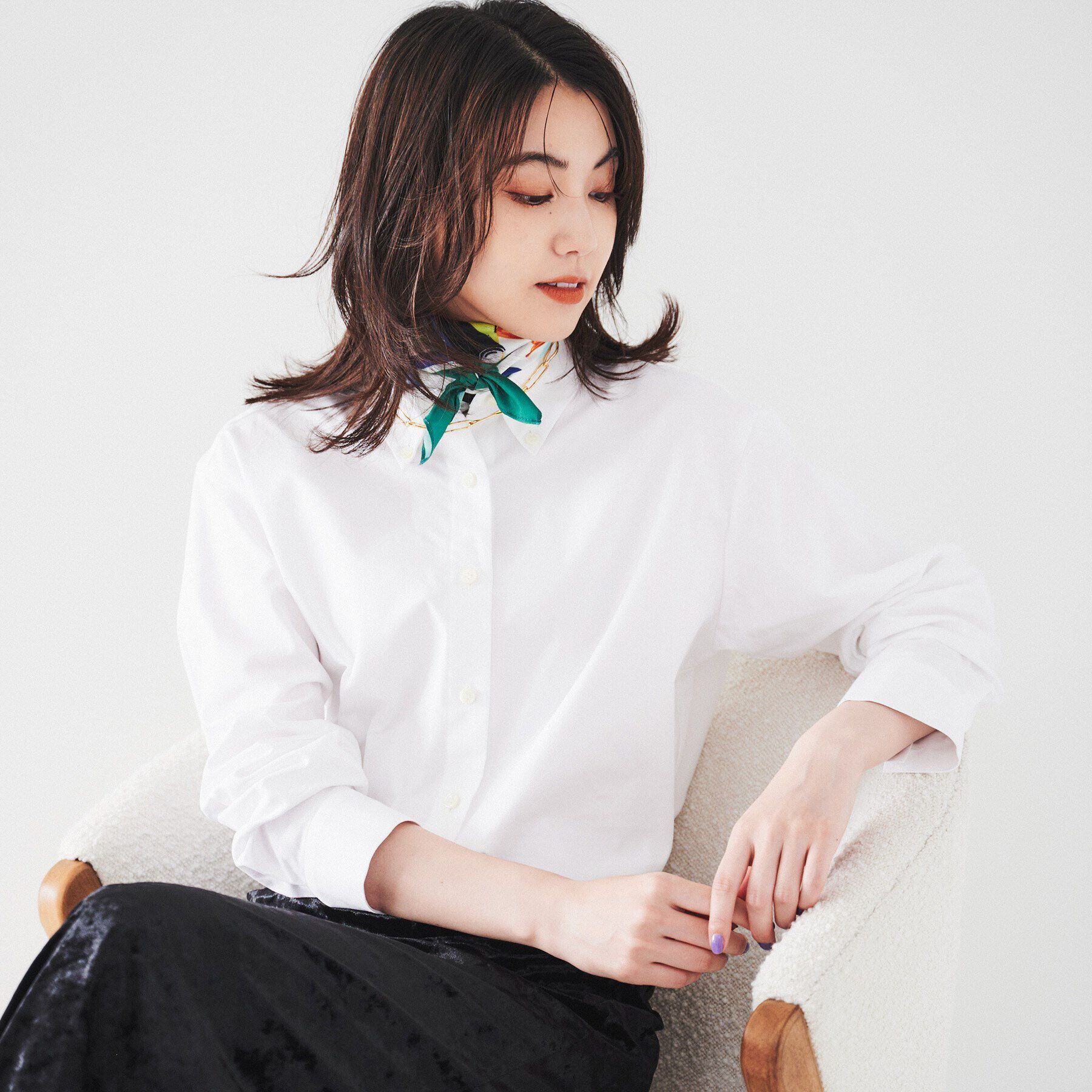 UNTITLED「【日本製/洗える/トラッド】コットン ボタンダウンブラウス」|シャツ・ブラウス|ホワイト(001)