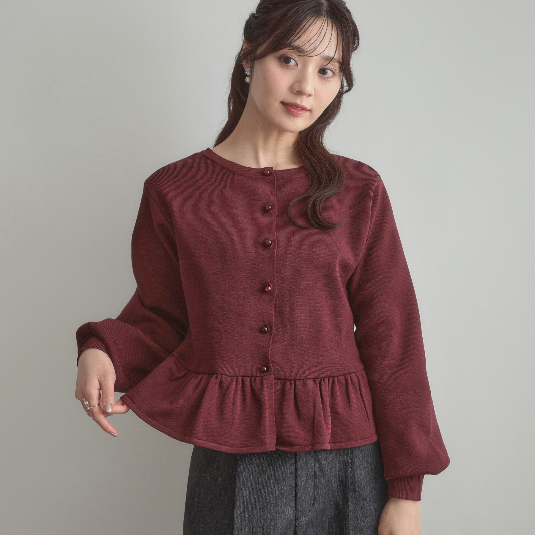 Couture broach「2WAYペプラムカーディガン」|カーディガン|ボルドー(064)