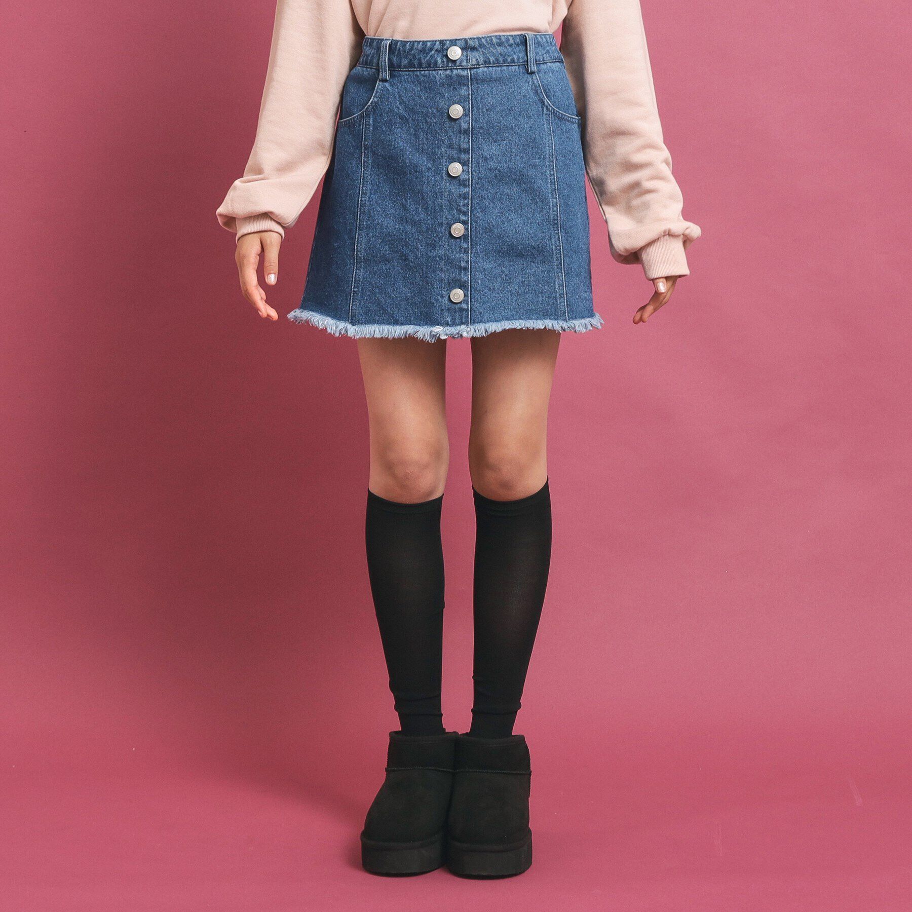 PINK-latte「フロントボタン台形デニムスカート」|スカート|