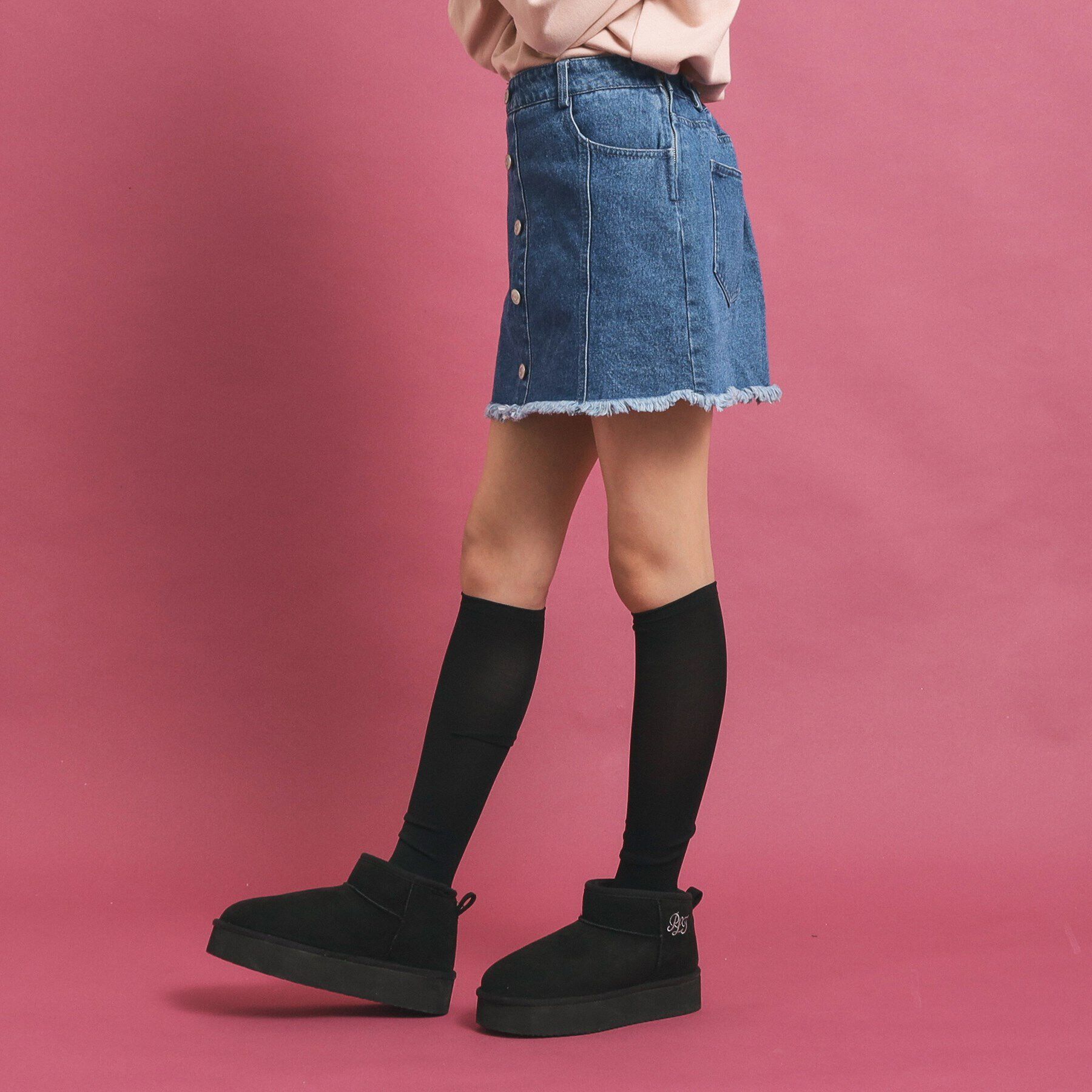 PINK-latte「フロントボタン台形デニムスカート」|スカート|