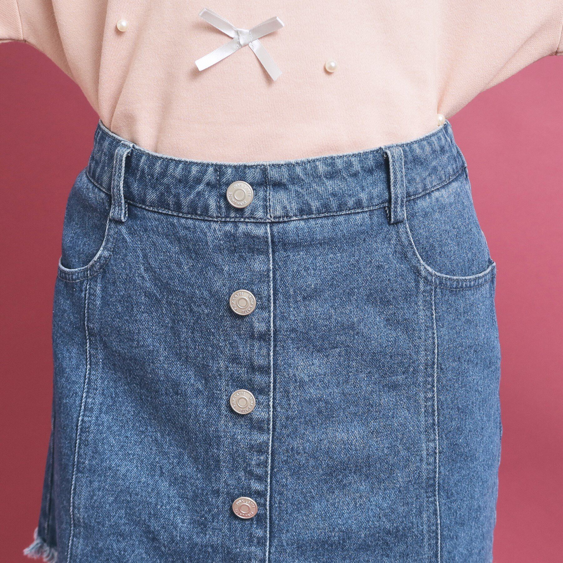 PINK-latte「フロントボタン台形デニムスカート」|スカート|