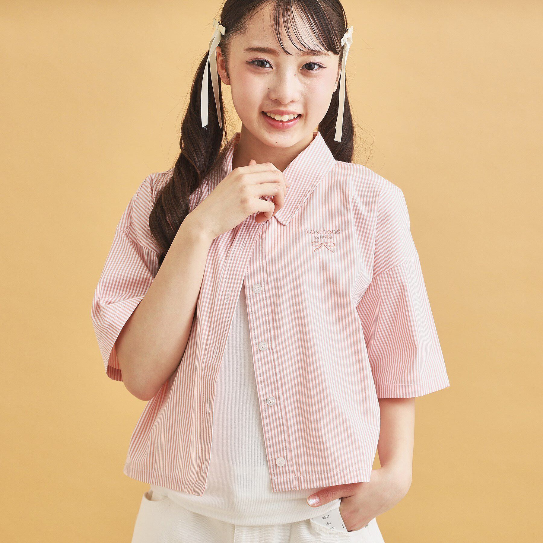PINK-latte「【セットアイテム】ストライプシャツ＋タンク」|その他|ピンク(071)
