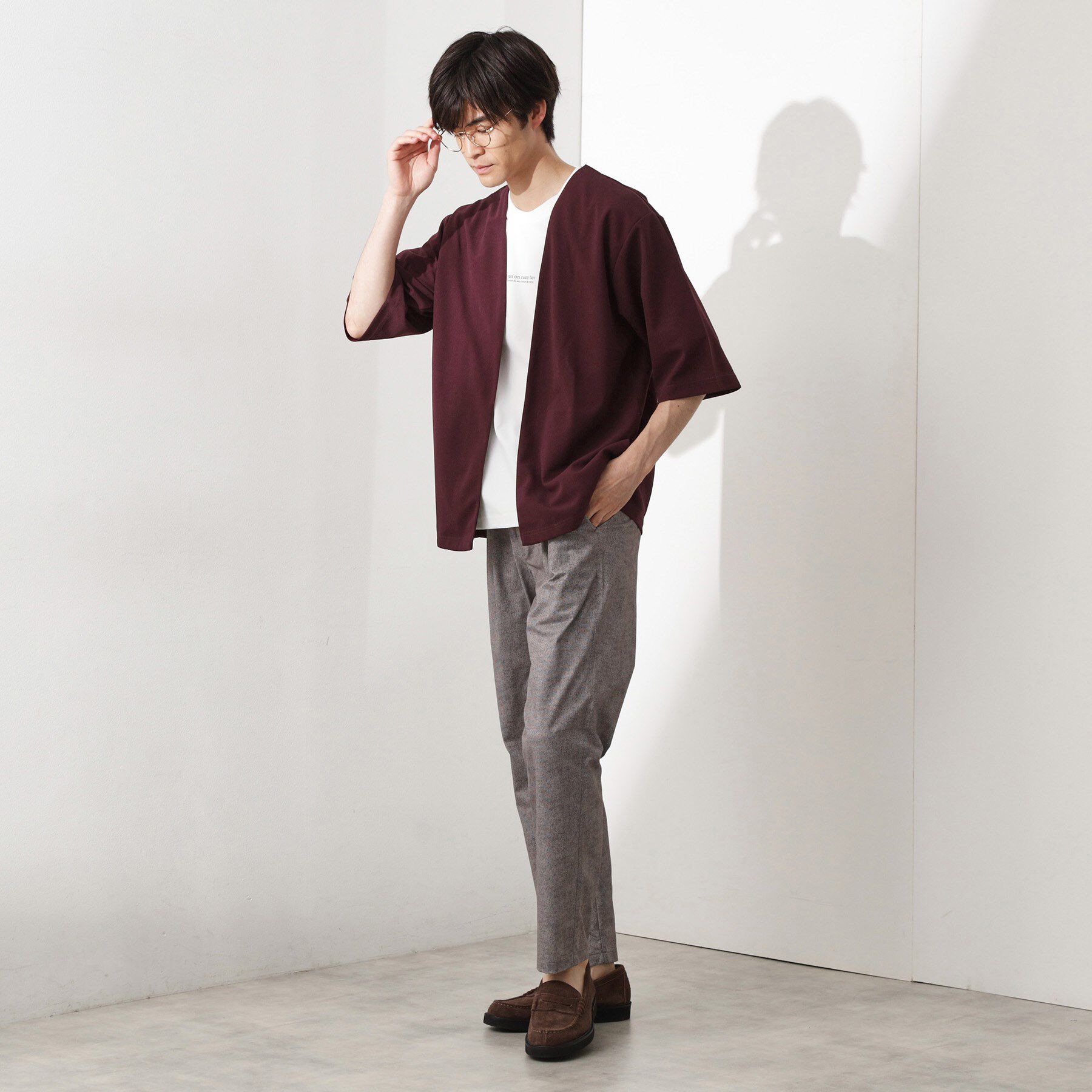 THE SHOP TK「梨地アンサンブルカーディガン　五分袖カーディガン＋半袖Tシャツセット/マシンウォッシャブル」|カーディガン|