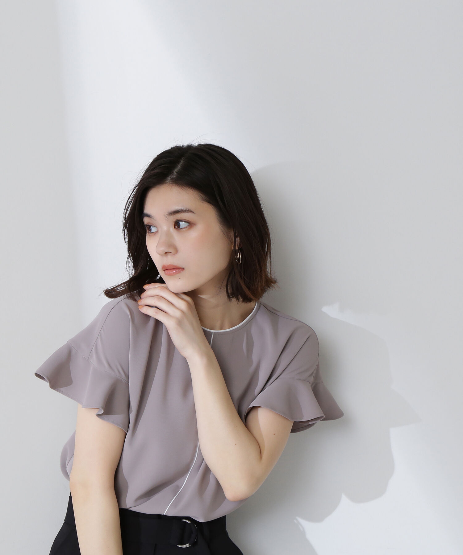  「バイカラーフリルスリーブブラウス」|シャツ・ブラウス|ライトモカ