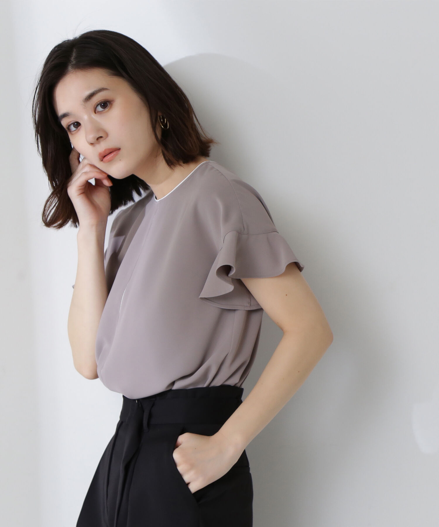  「バイカラーフリルスリーブブラウス」|シャツ・ブラウス|