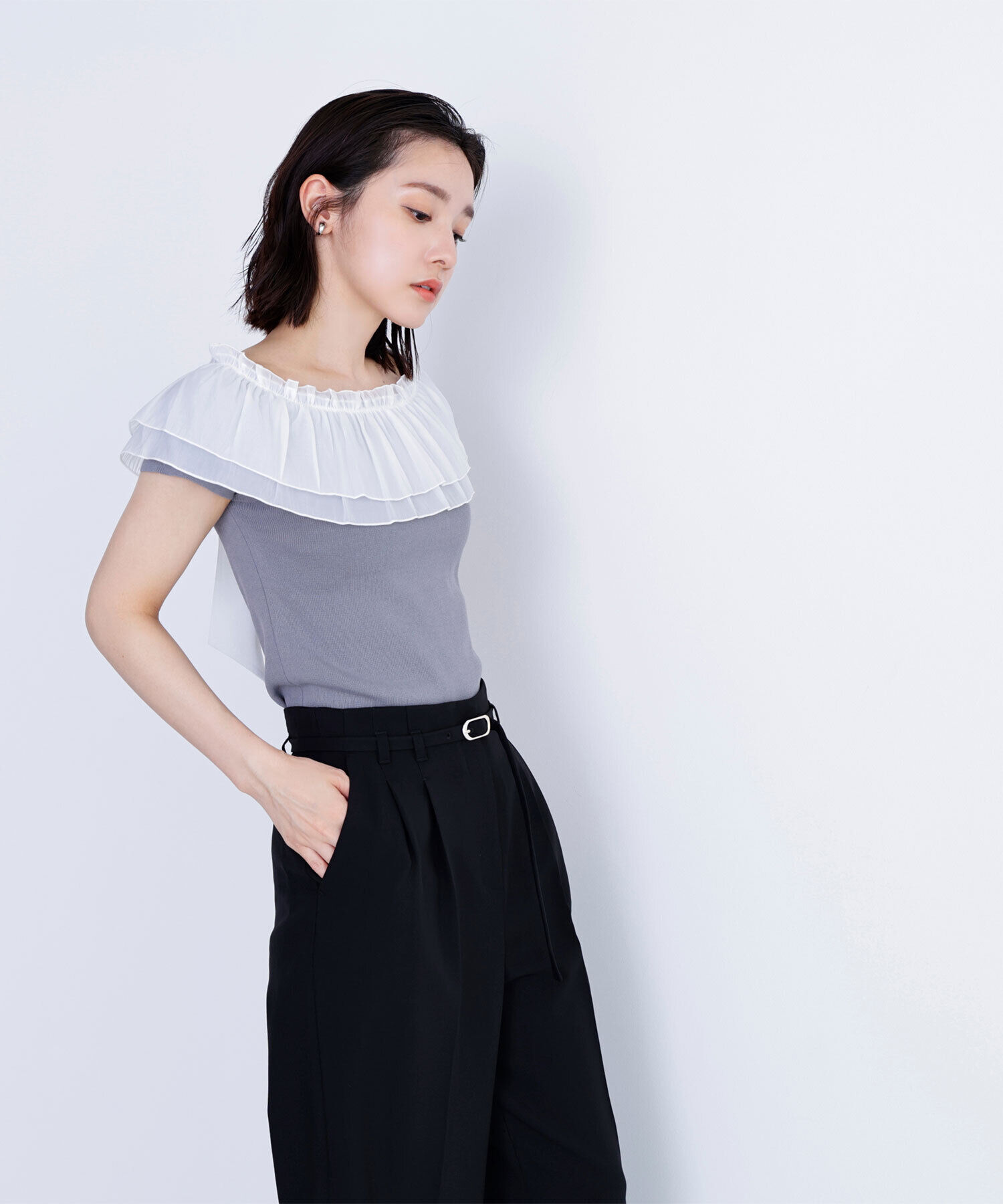  「オフショルフリルリボンニット」|ニット・セーター|