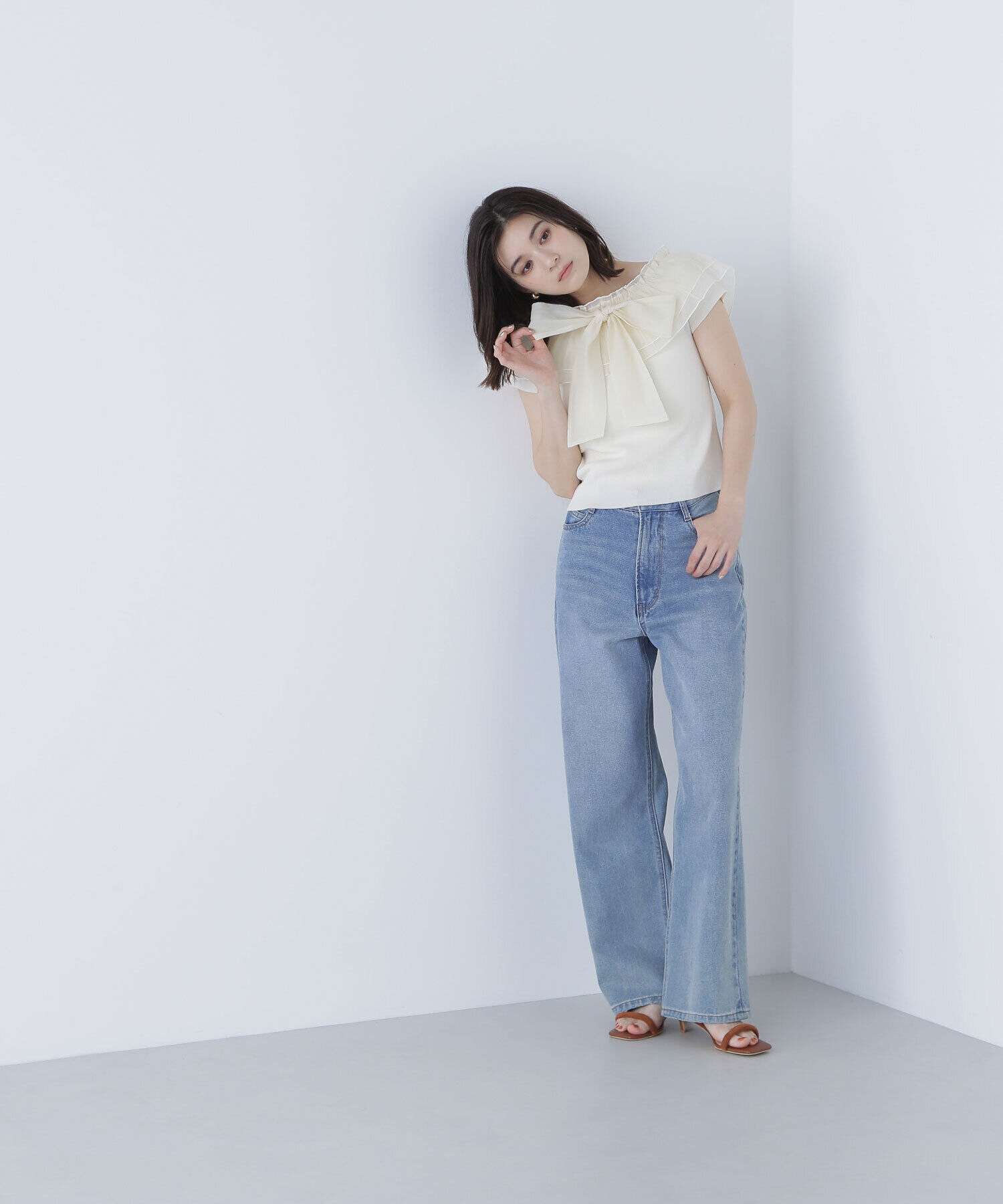  「オフショルフリルリボンニット」|ニット・セーター|