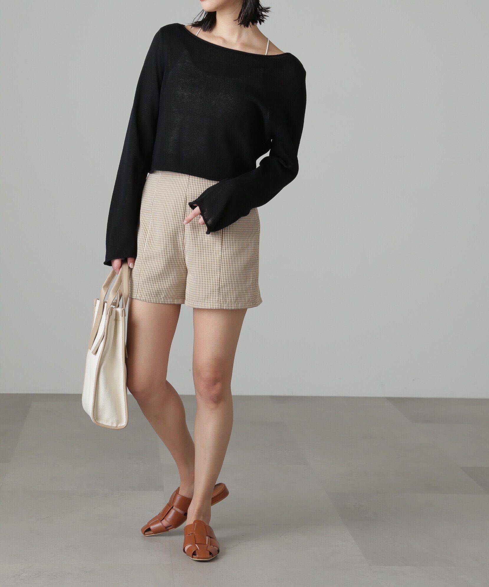  「ハイウエストギンガムショートパンツ」|その他|ベージュチェ 1