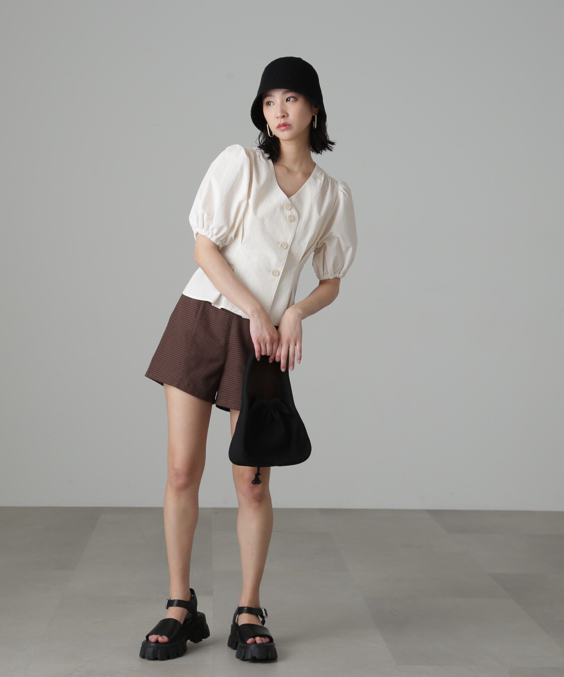  「ハイウエストギンガムショートパンツ」|その他|