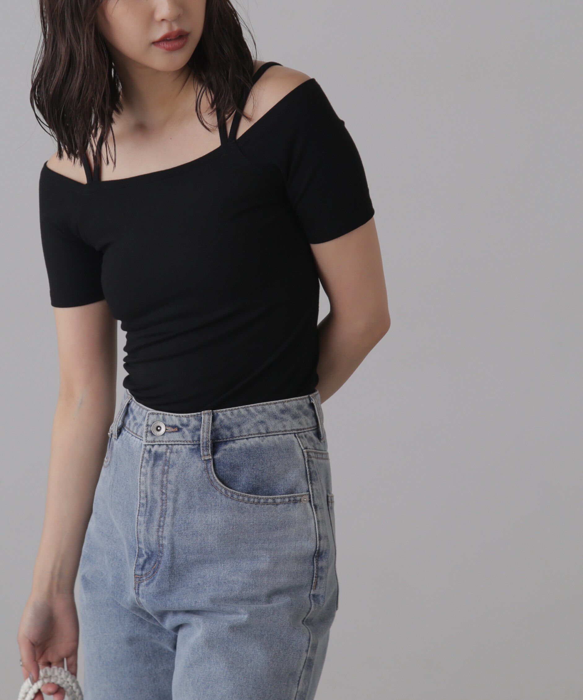  「オフショルホルターネックカットソー」|Tシャツ・カットソー|ブラック