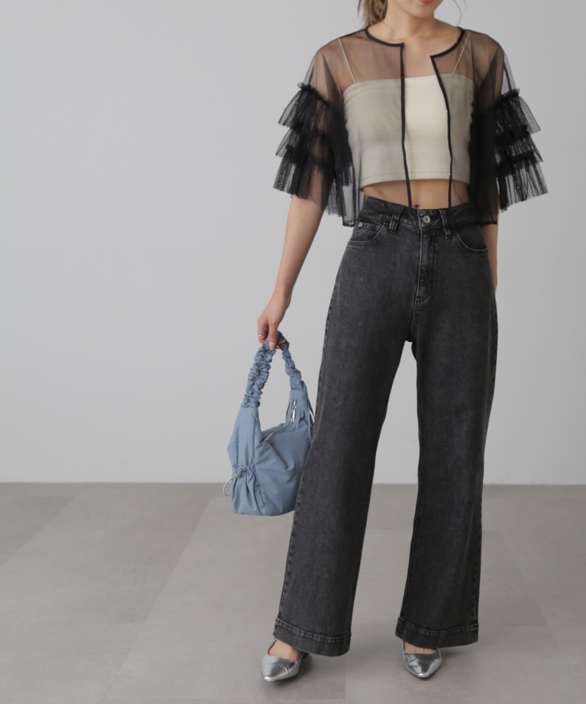  「前後2way袖フリルチュールブラウス」|シャツ・ブラウス|