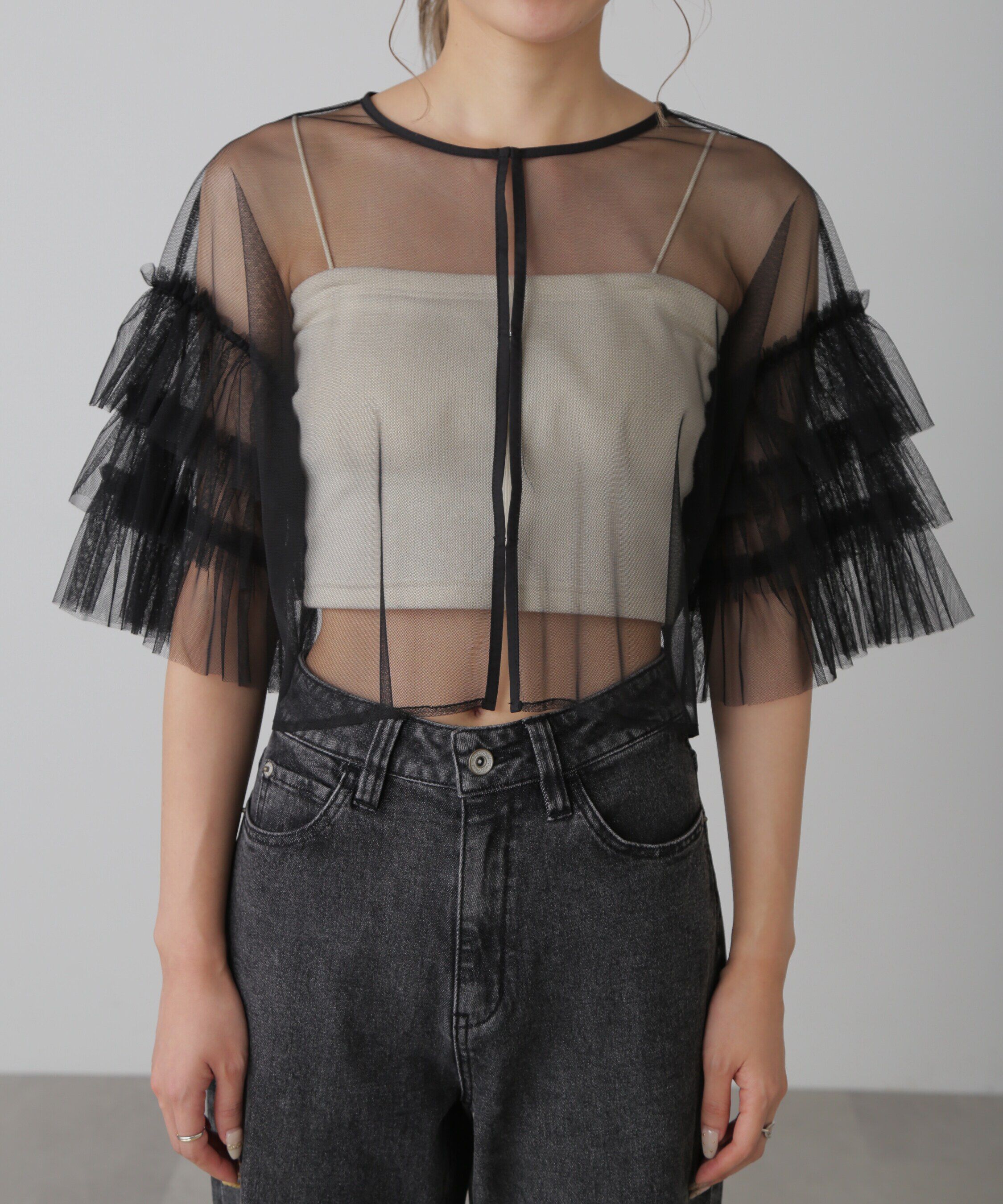  「前後2way袖フリルチュールブラウス」|シャツ・ブラウス|