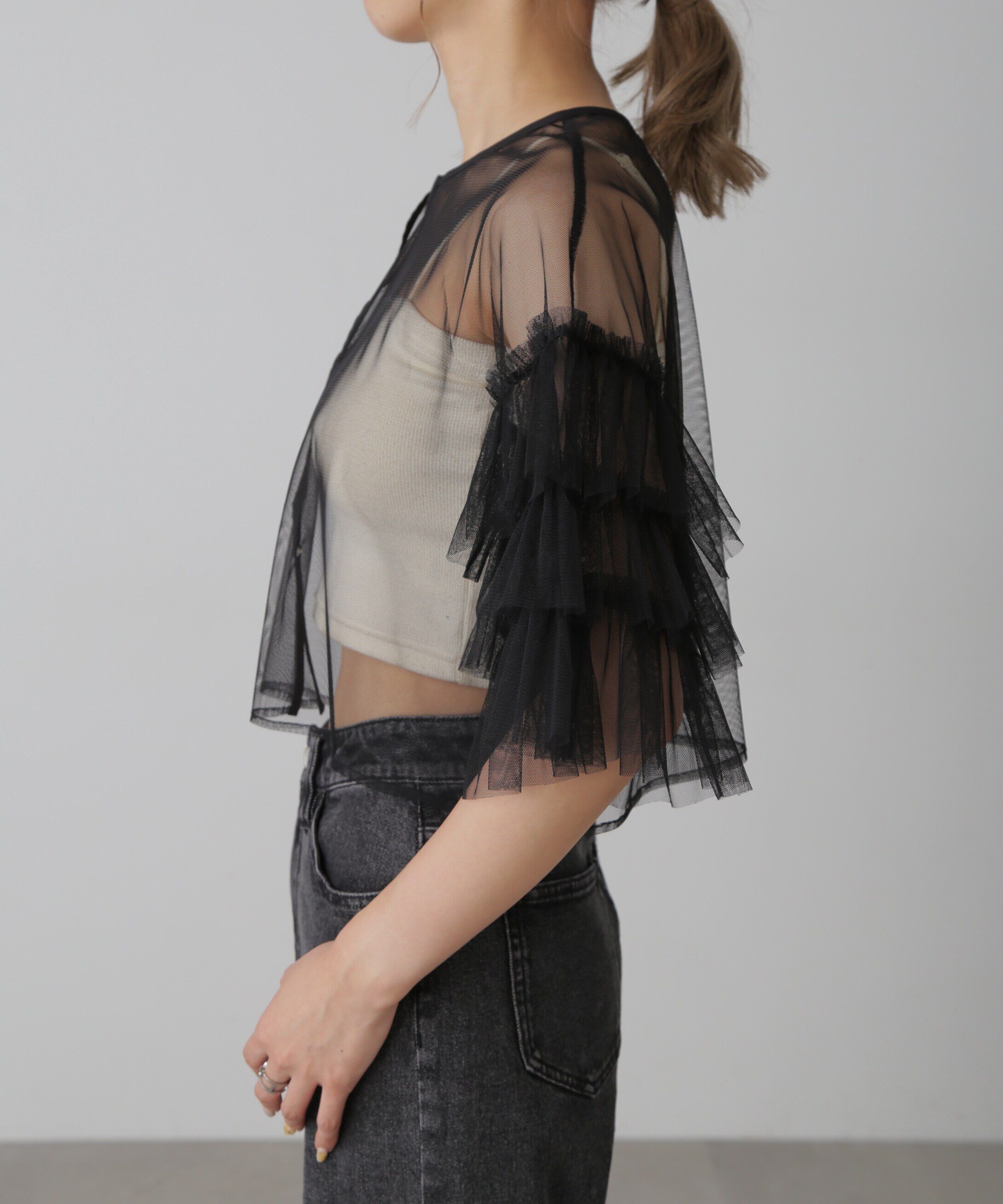  「前後2way袖フリルチュールブラウス」|シャツ・ブラウス|