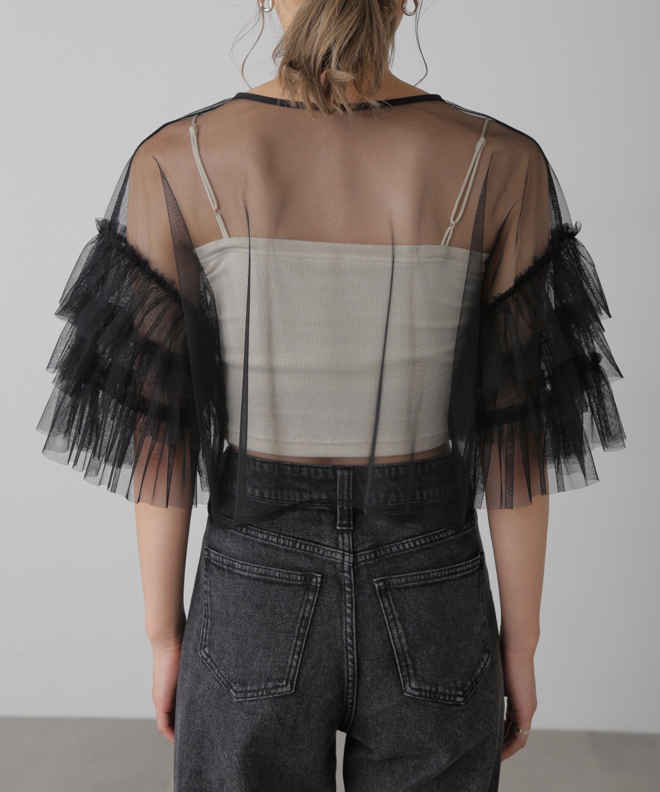  「前後2way袖フリルチュールブラウス」|シャツ・ブラウス|