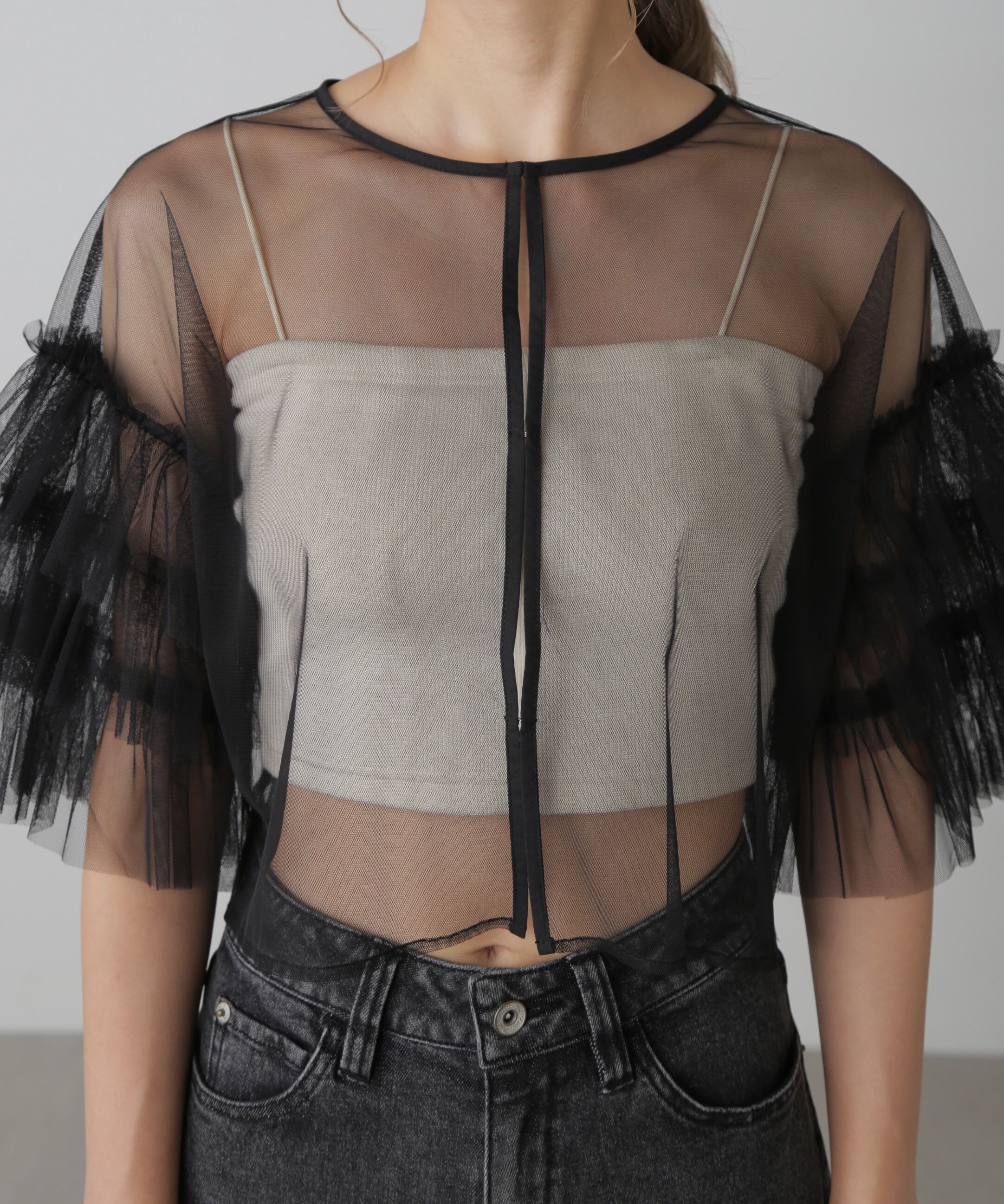  「前後2way袖フリルチュールブラウス」|シャツ・ブラウス|