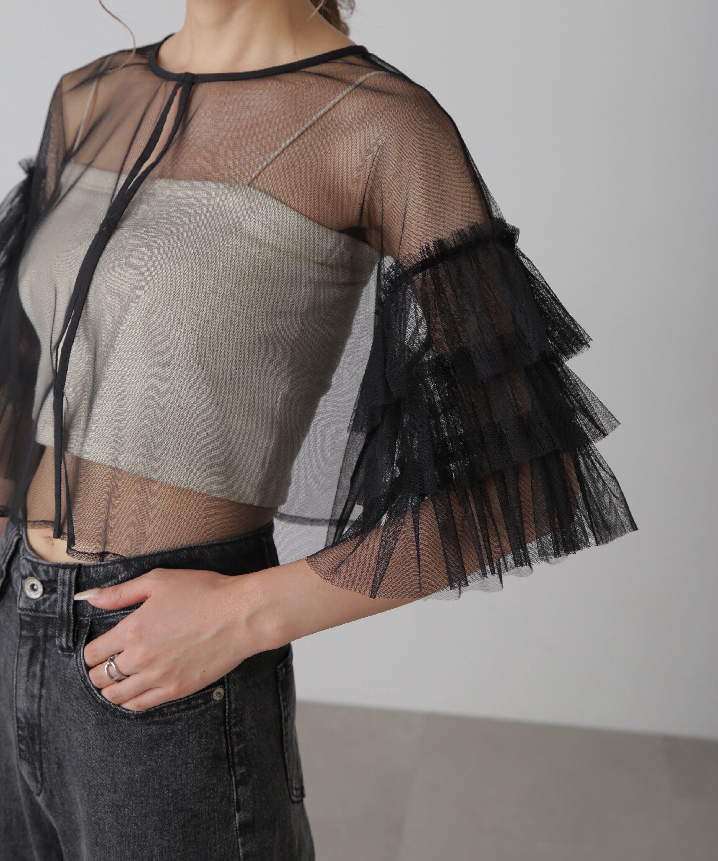  「前後2way袖フリルチュールブラウス」|シャツ・ブラウス|