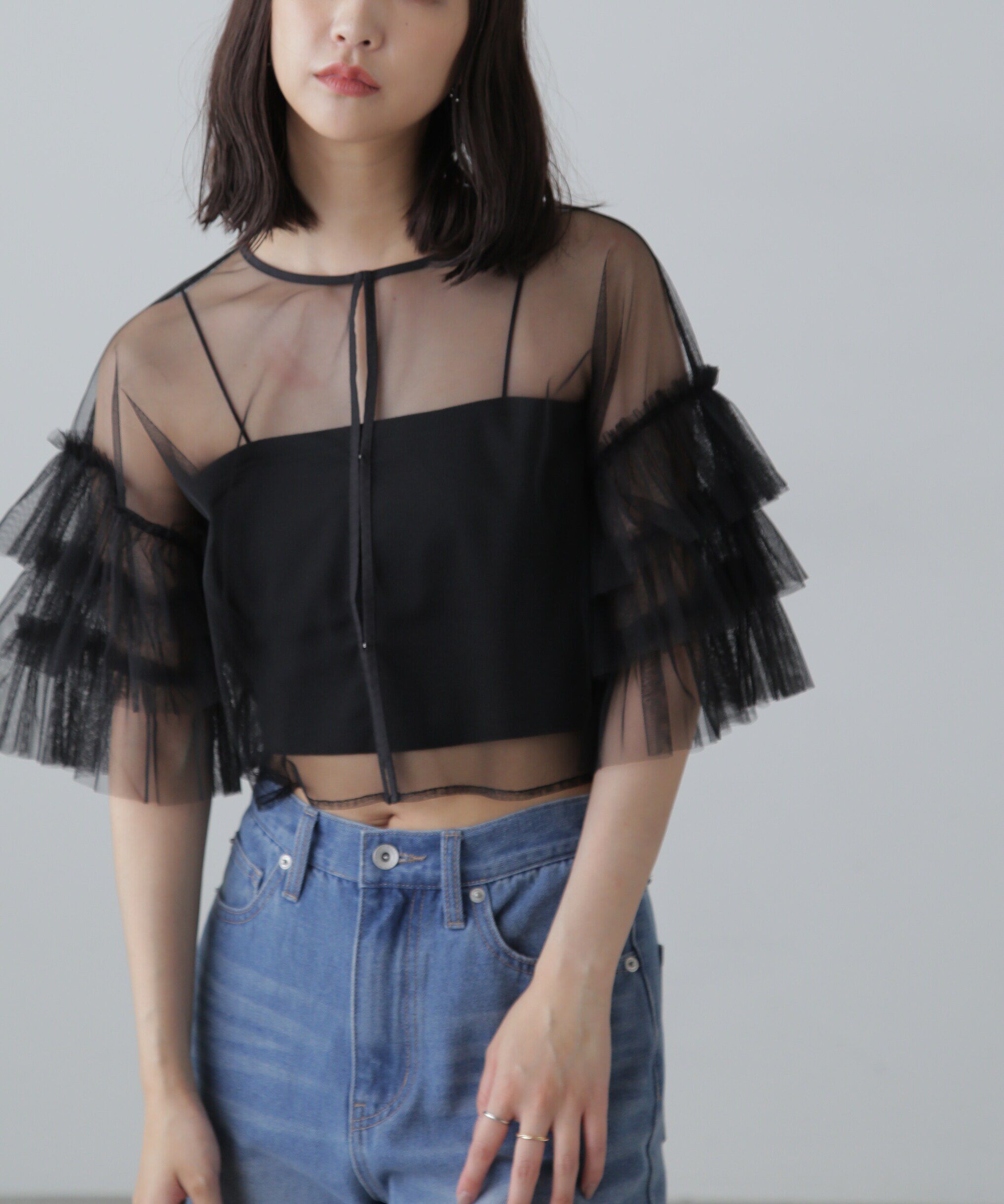  「前後2way袖フリルチュールブラウス」|シャツ・ブラウス|