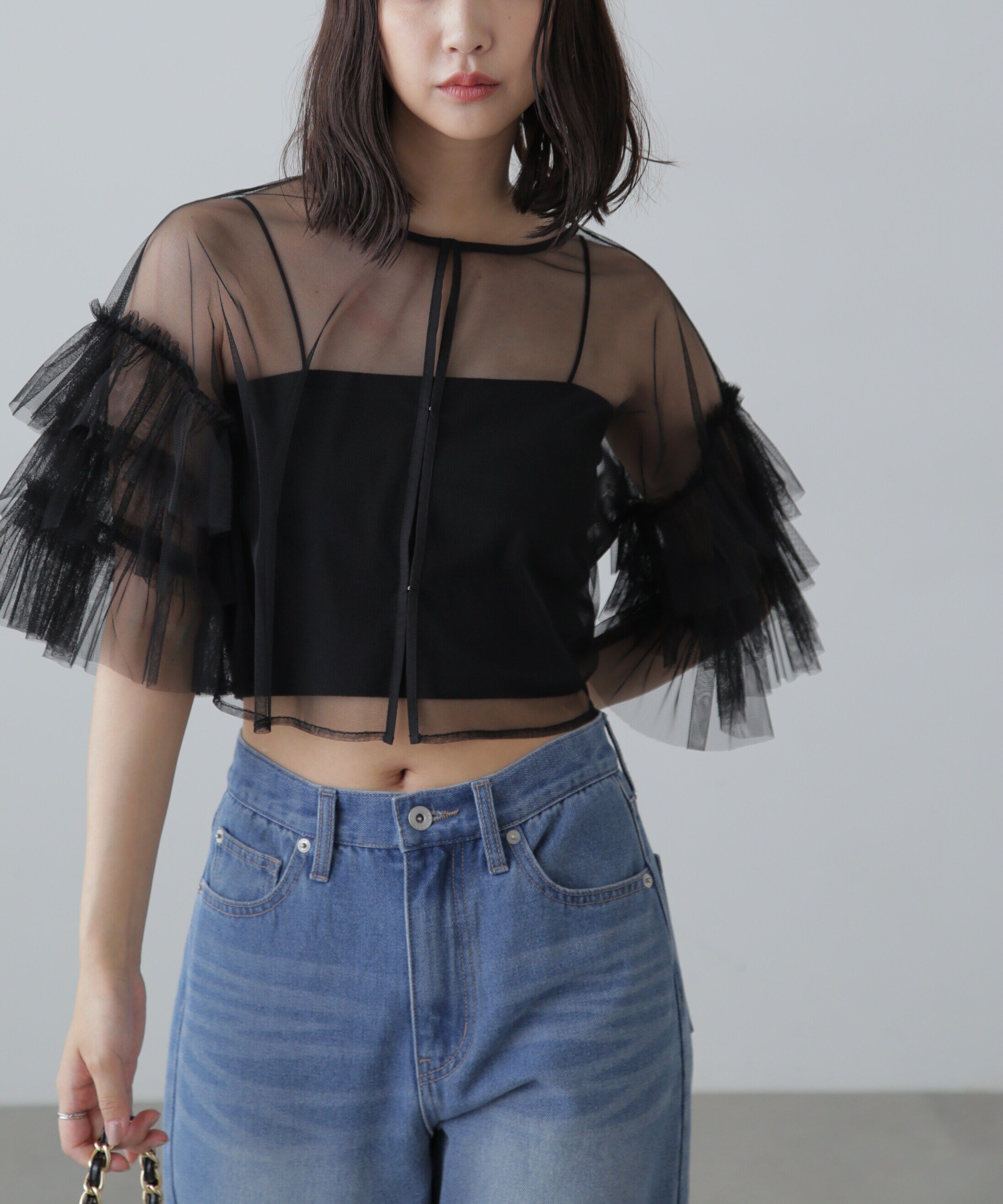  「前後2way袖フリルチュールブラウス」|シャツ・ブラウス|