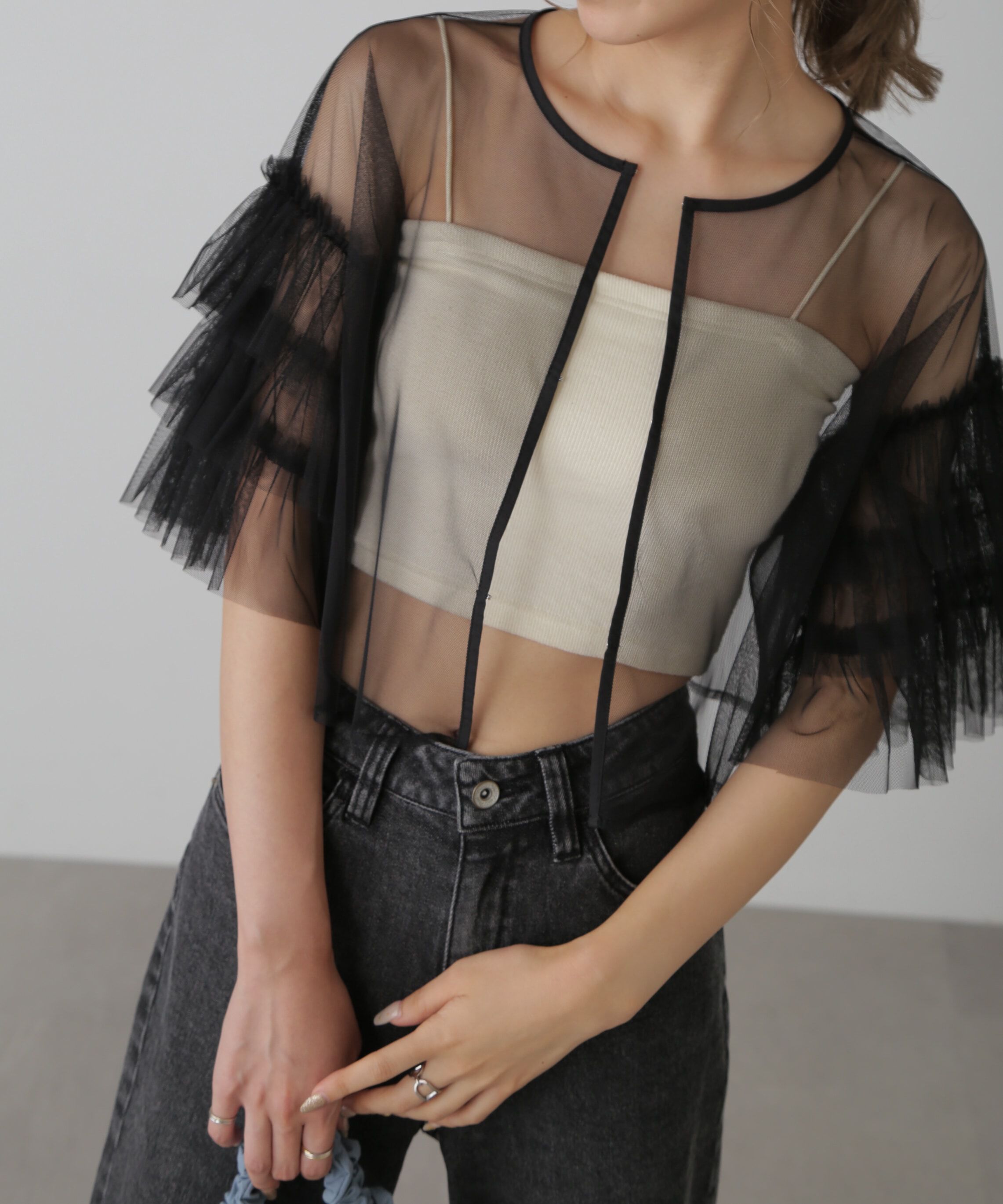  「前後2way袖フリルチュールブラウス」|シャツ・ブラウス|