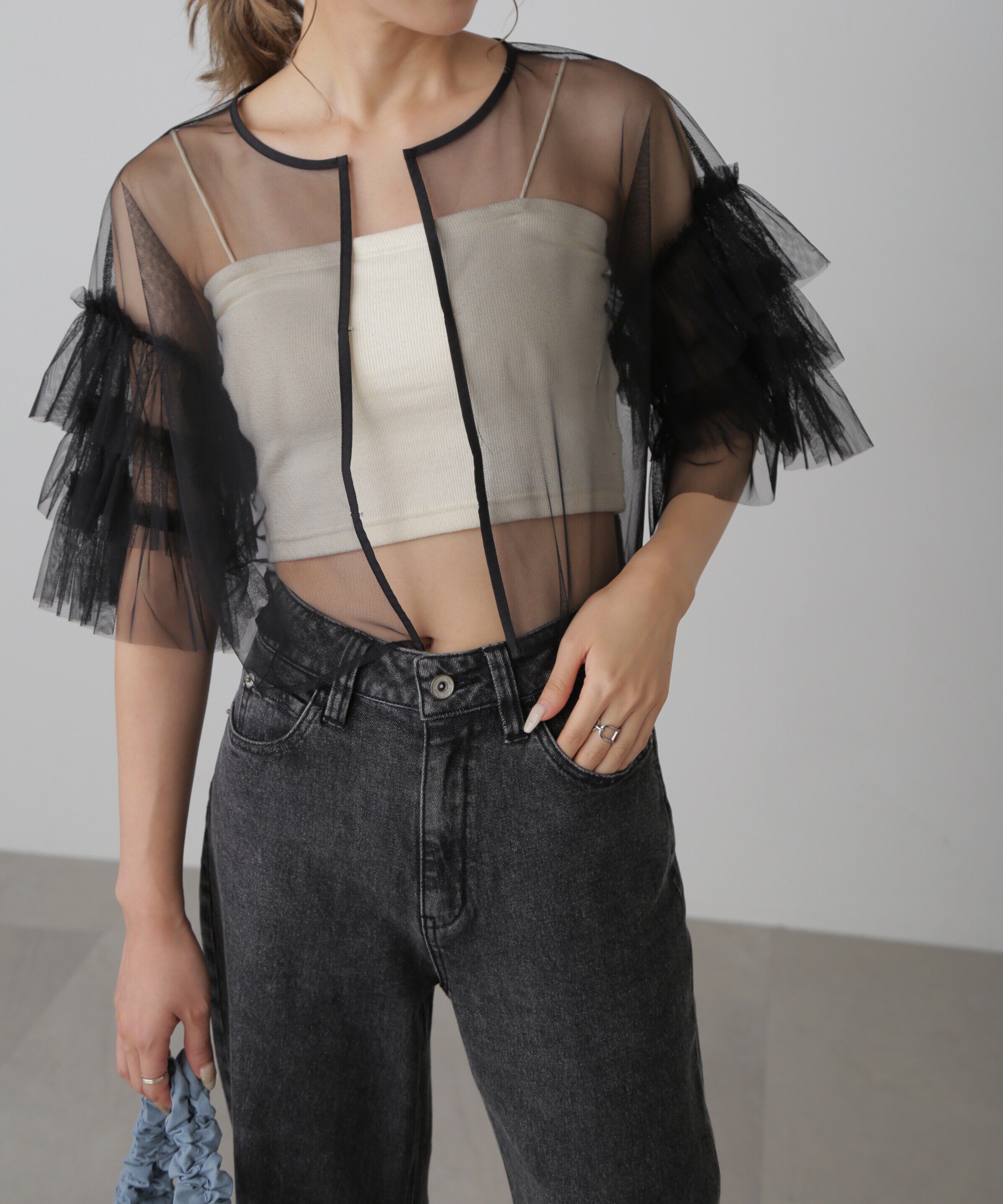  「前後2way袖フリルチュールブラウス」|シャツ・ブラウス|