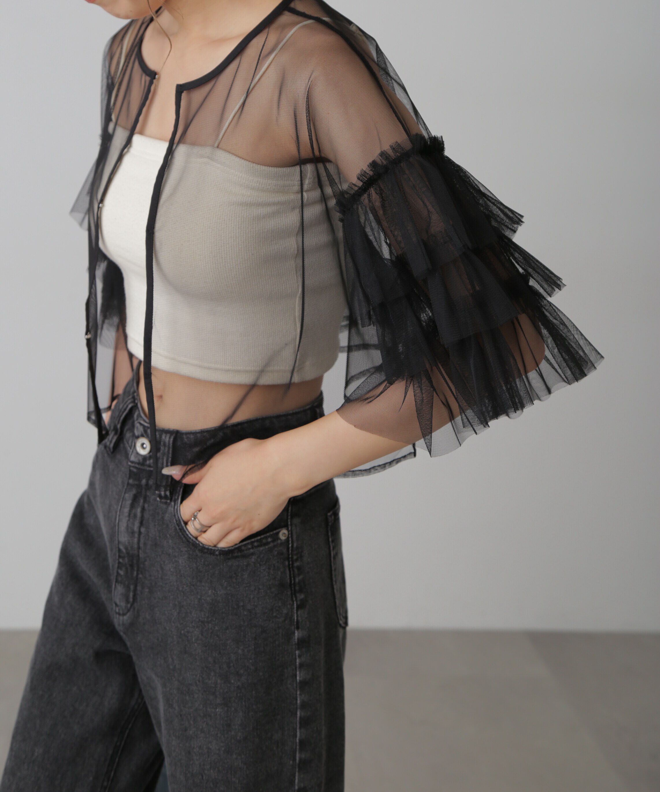  「前後2way袖フリルチュールブラウス」|シャツ・ブラウス|