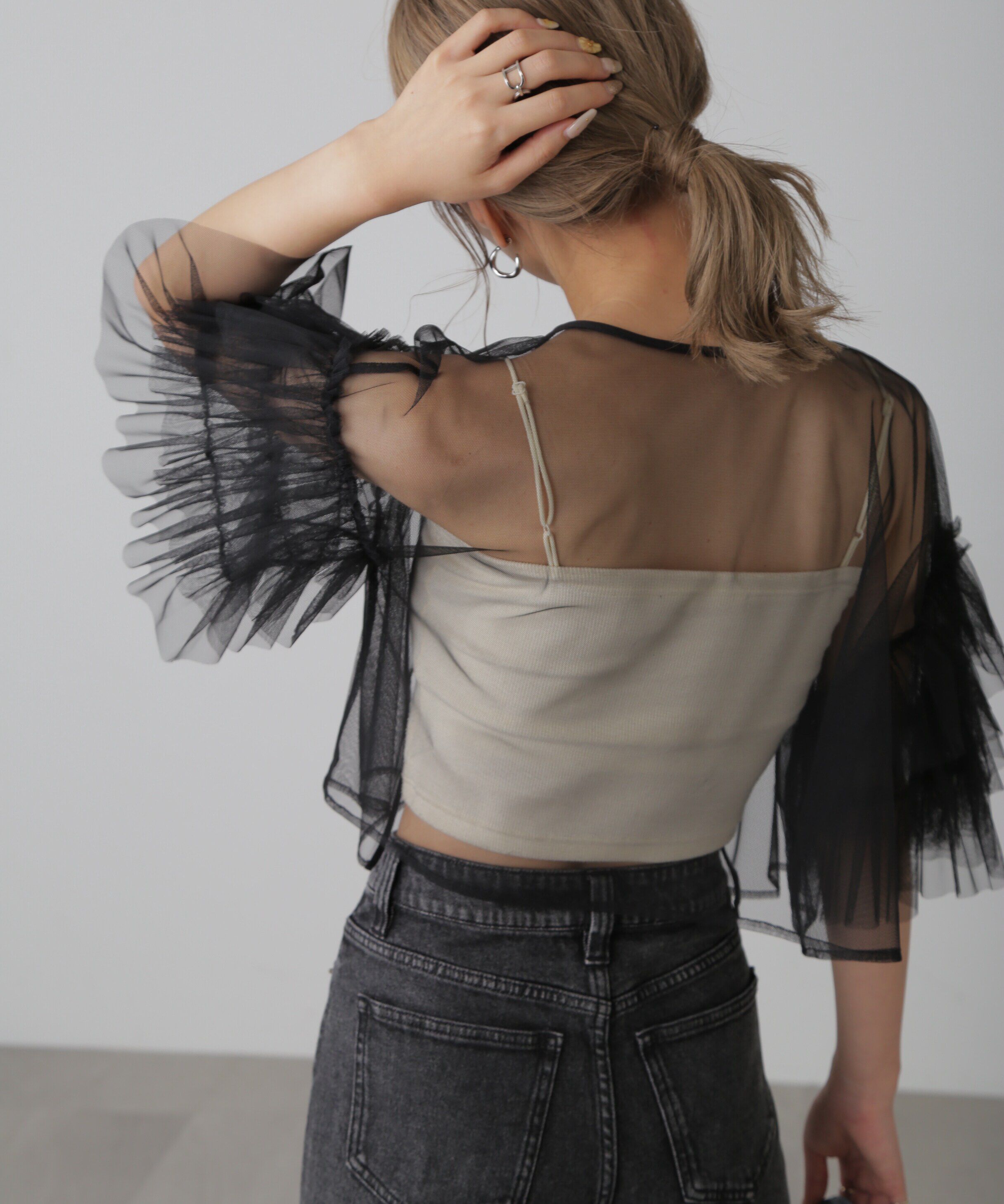  「前後2way袖フリルチュールブラウス」|シャツ・ブラウス|