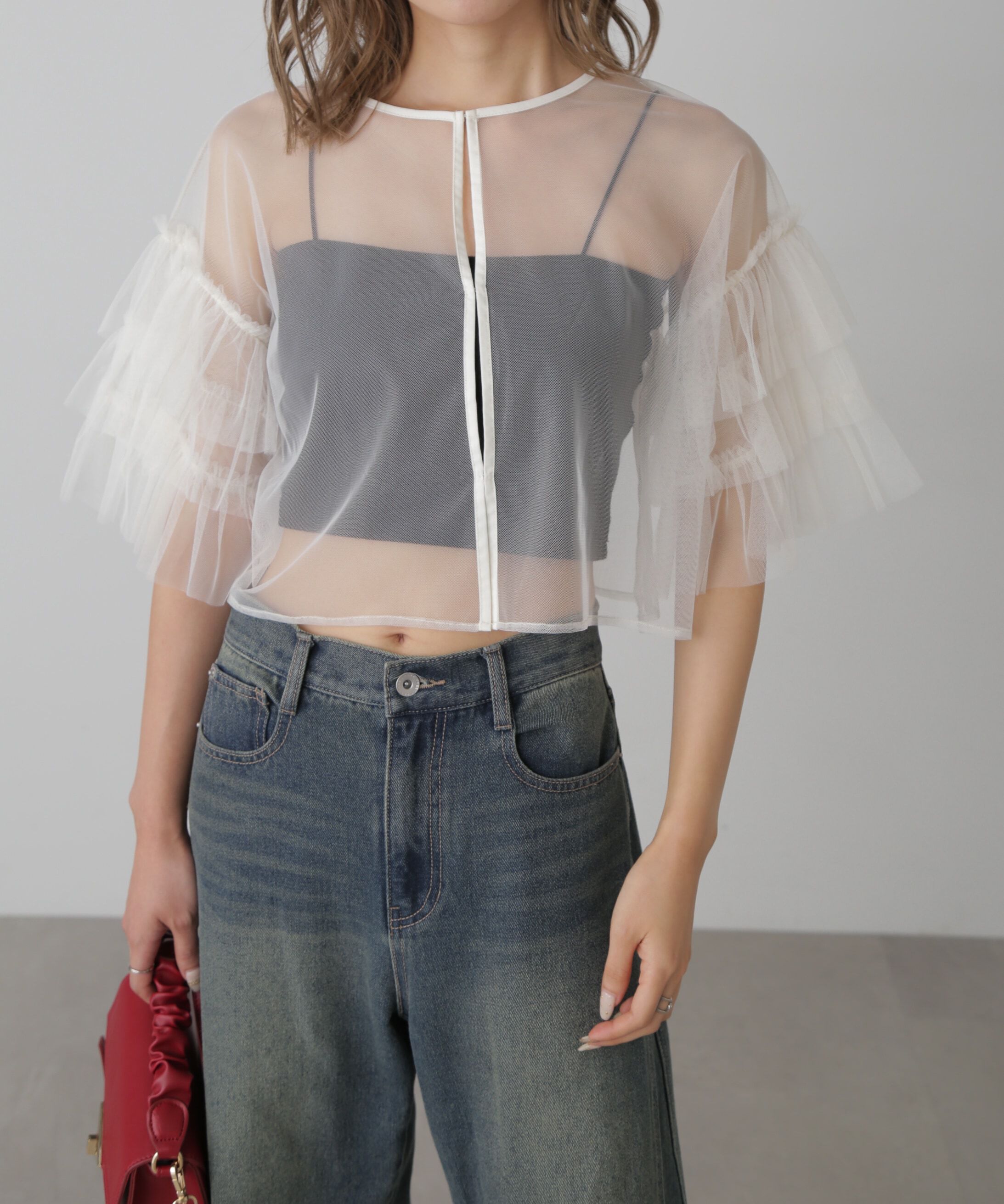  「前後2way袖フリルチュールブラウス」|シャツ・ブラウス|