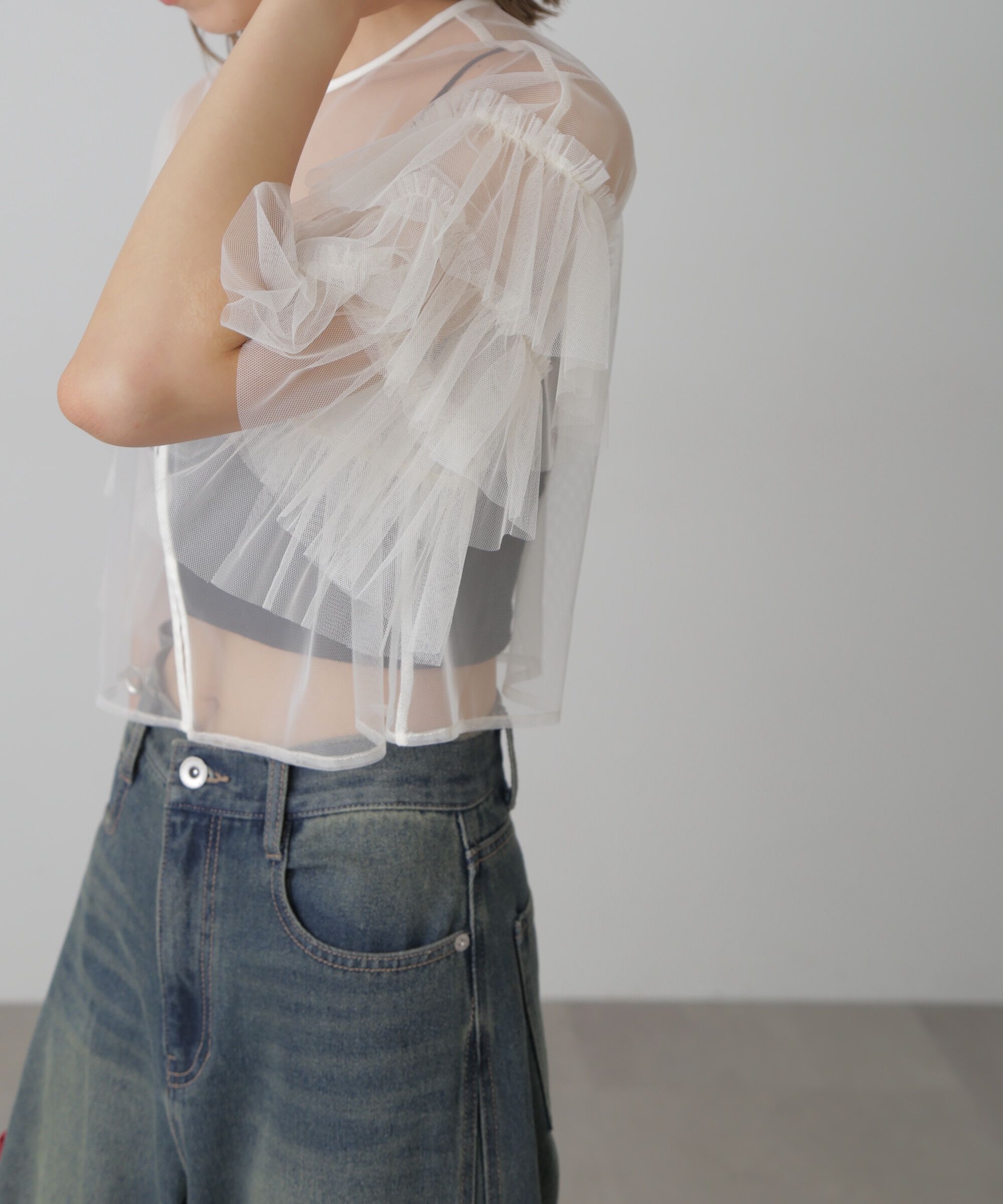  「前後2way袖フリルチュールブラウス」|シャツ・ブラウス|