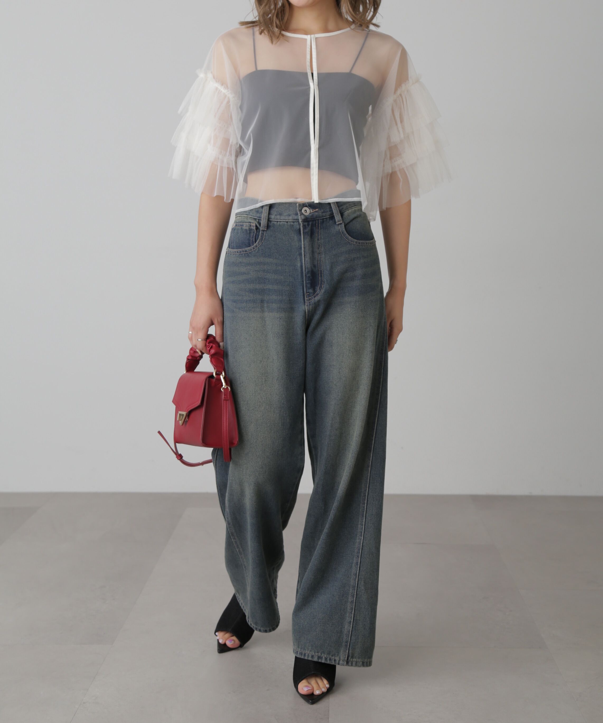  「前後2way袖フリルチュールブラウス」|シャツ・ブラウス|