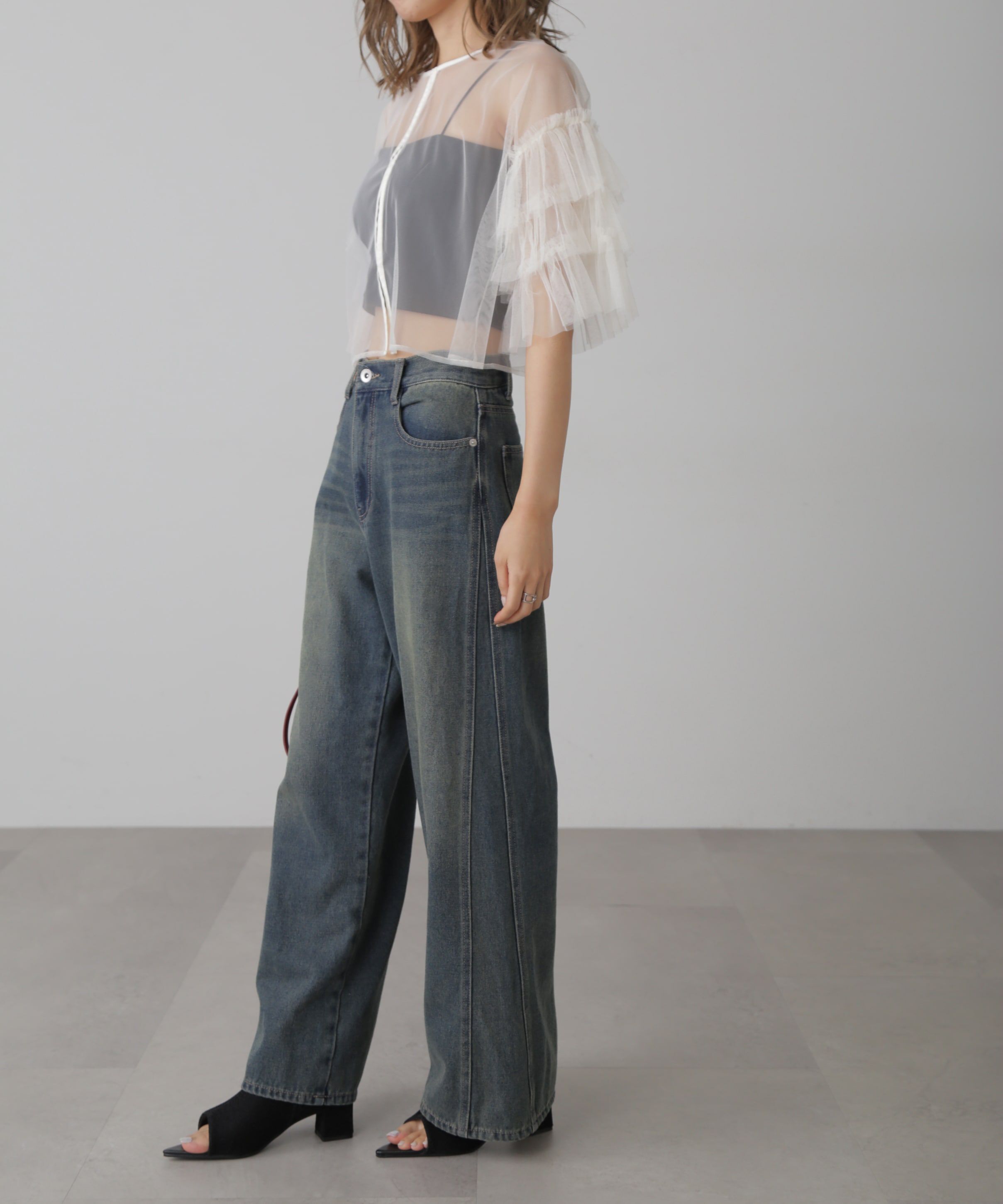  「前後2way袖フリルチュールブラウス」|シャツ・ブラウス|