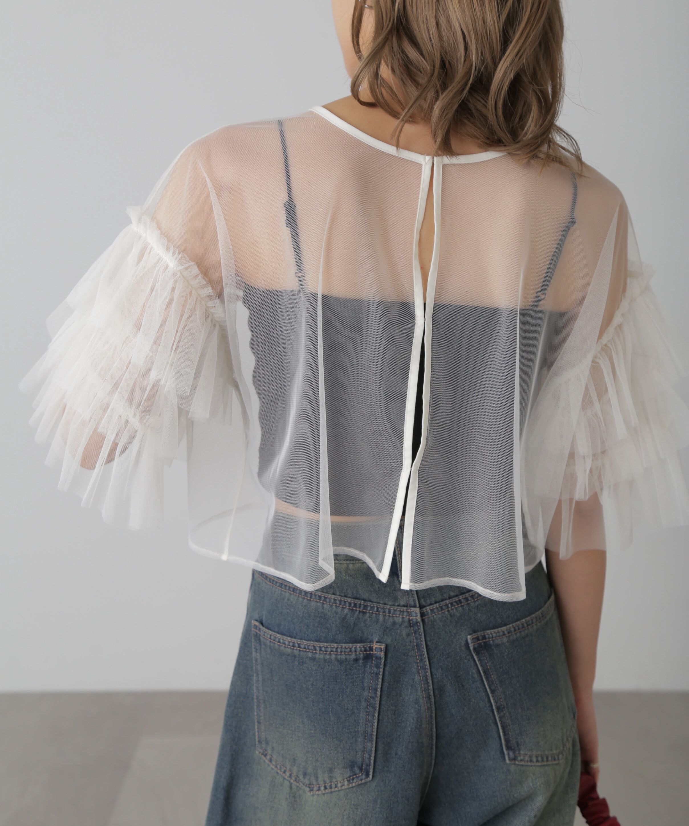  「前後2way袖フリルチュールブラウス」|シャツ・ブラウス|