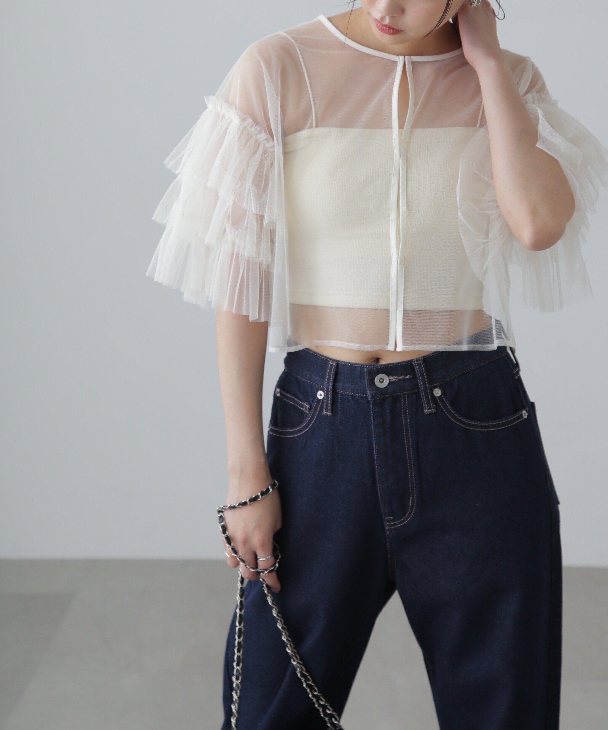  「前後2way袖フリルチュールブラウス」|シャツ・ブラウス|