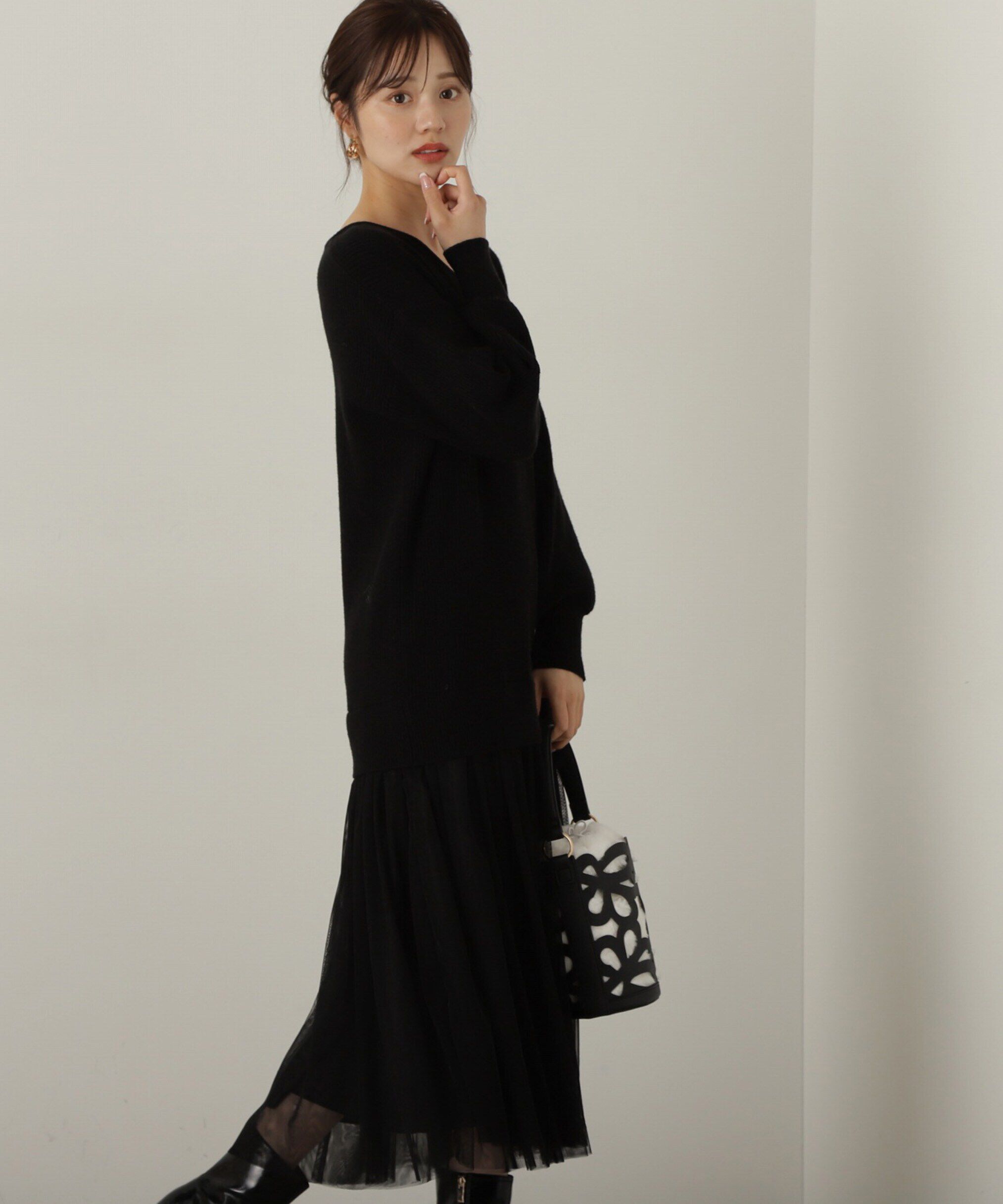 PROPORTION BODY DRESSING「裾チュールロングニットワンピース　24AW」|ワンピース|