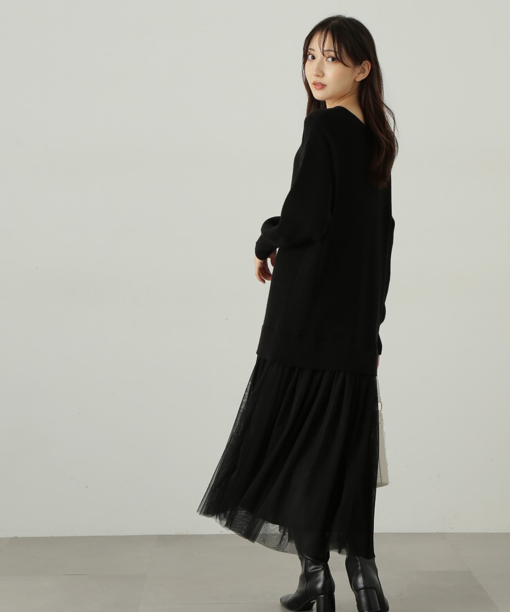 PROPORTION BODY DRESSING「裾チュールロングニットワンピース　24AW」|ワンピース|
