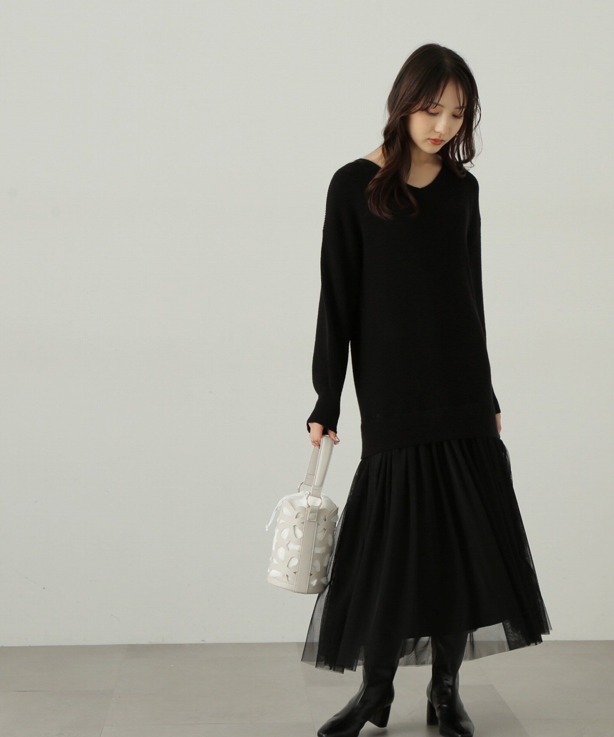 PROPORTION BODY DRESSING「裾チュールロングニットワンピース　24AW」|ワンピース|