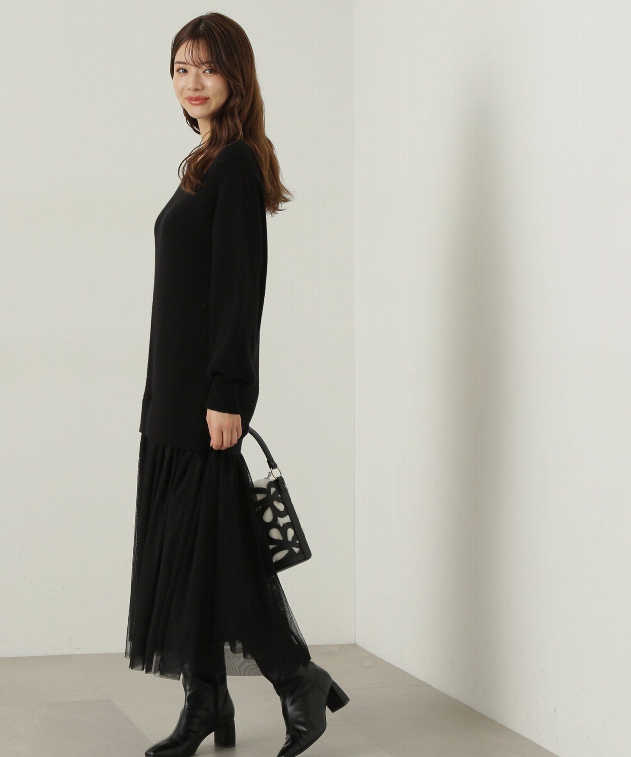 PROPORTION BODY DRESSING「裾チュールロングニットワンピース　24AW」|ワンピース|