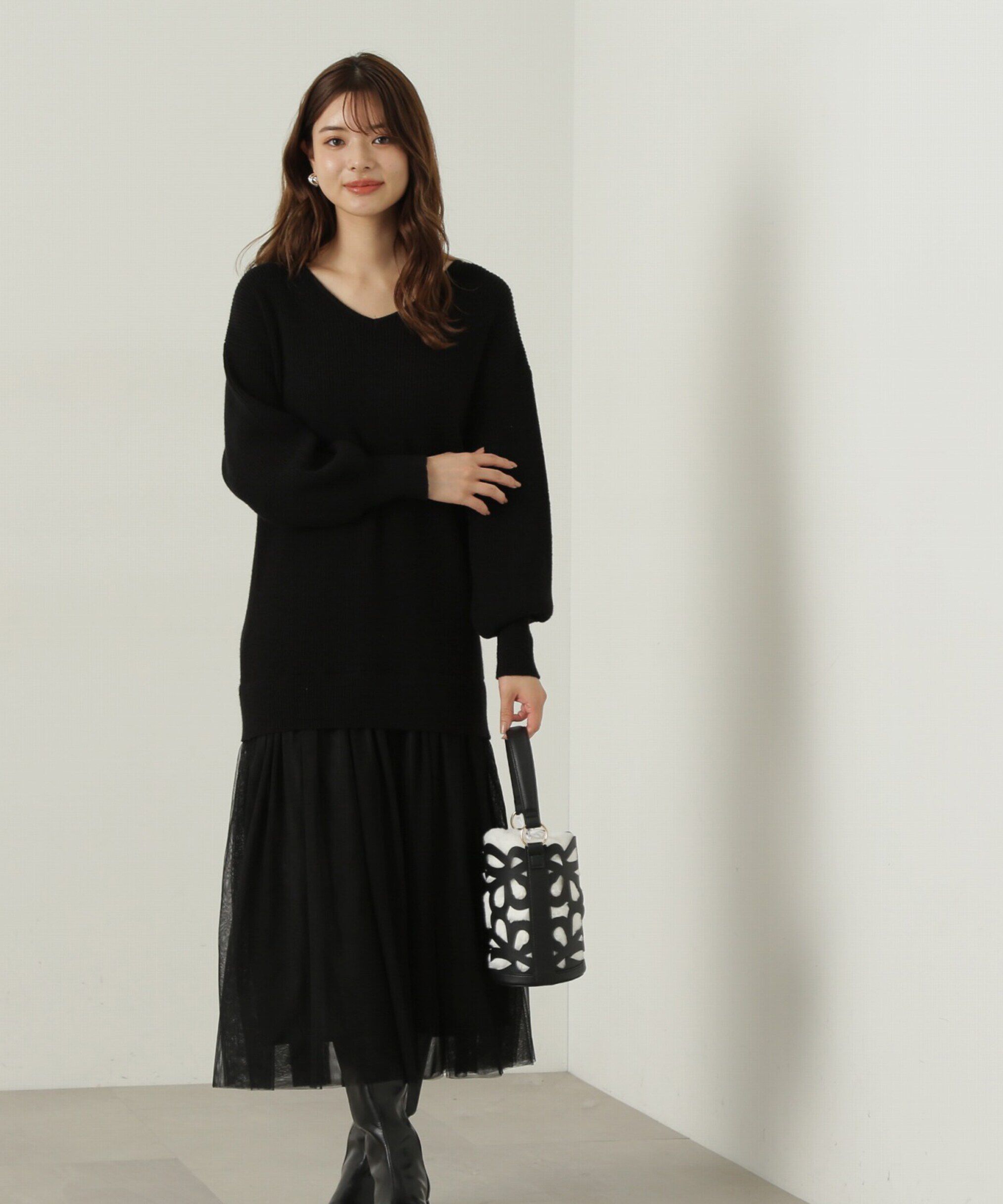 PROPORTION BODY DRESSING「裾チュールロングニットワンピース　24AW」|ワンピース|