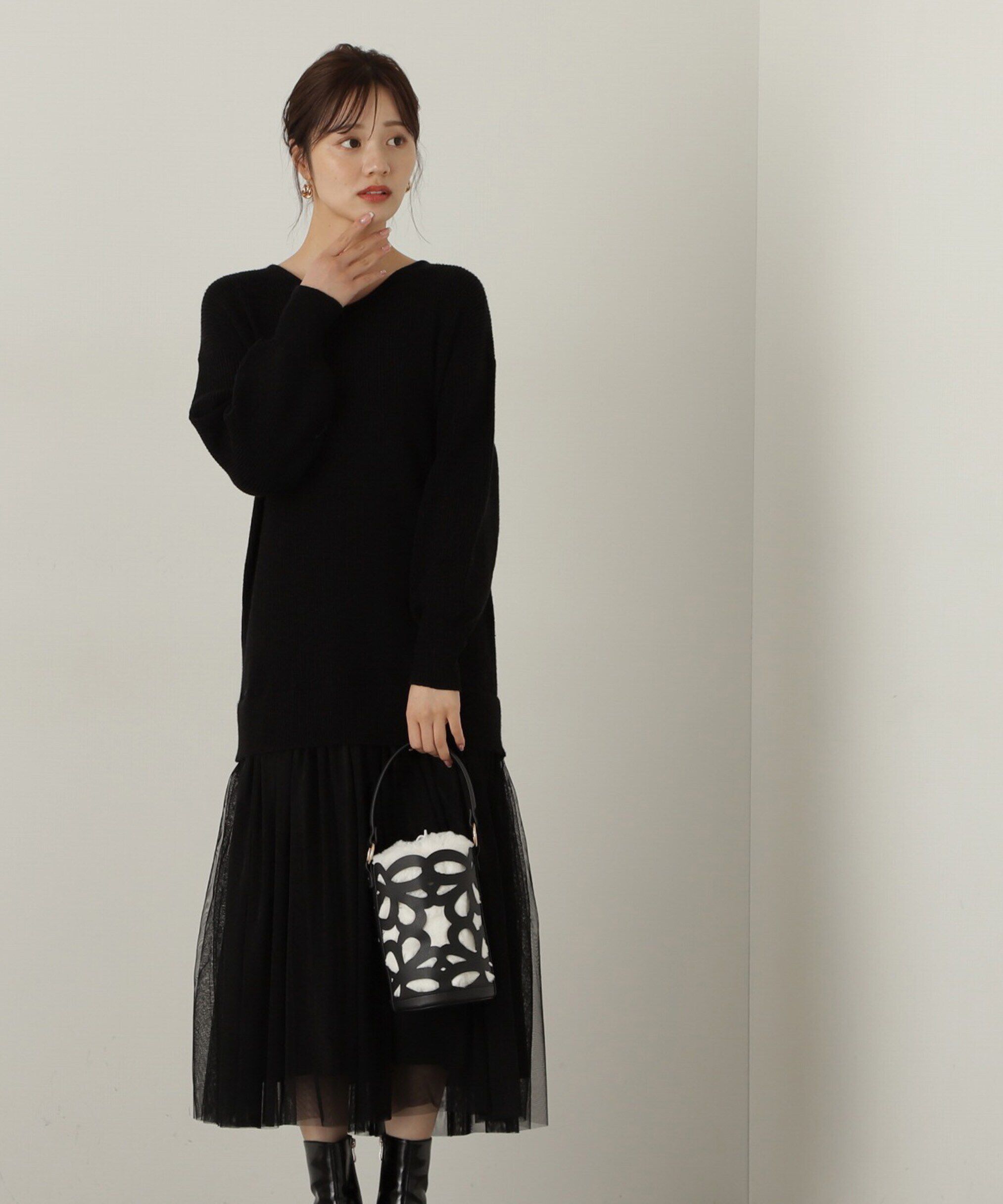 PROPORTION BODY DRESSING「裾チュールロングニットワンピース　24AW」|ワンピース|