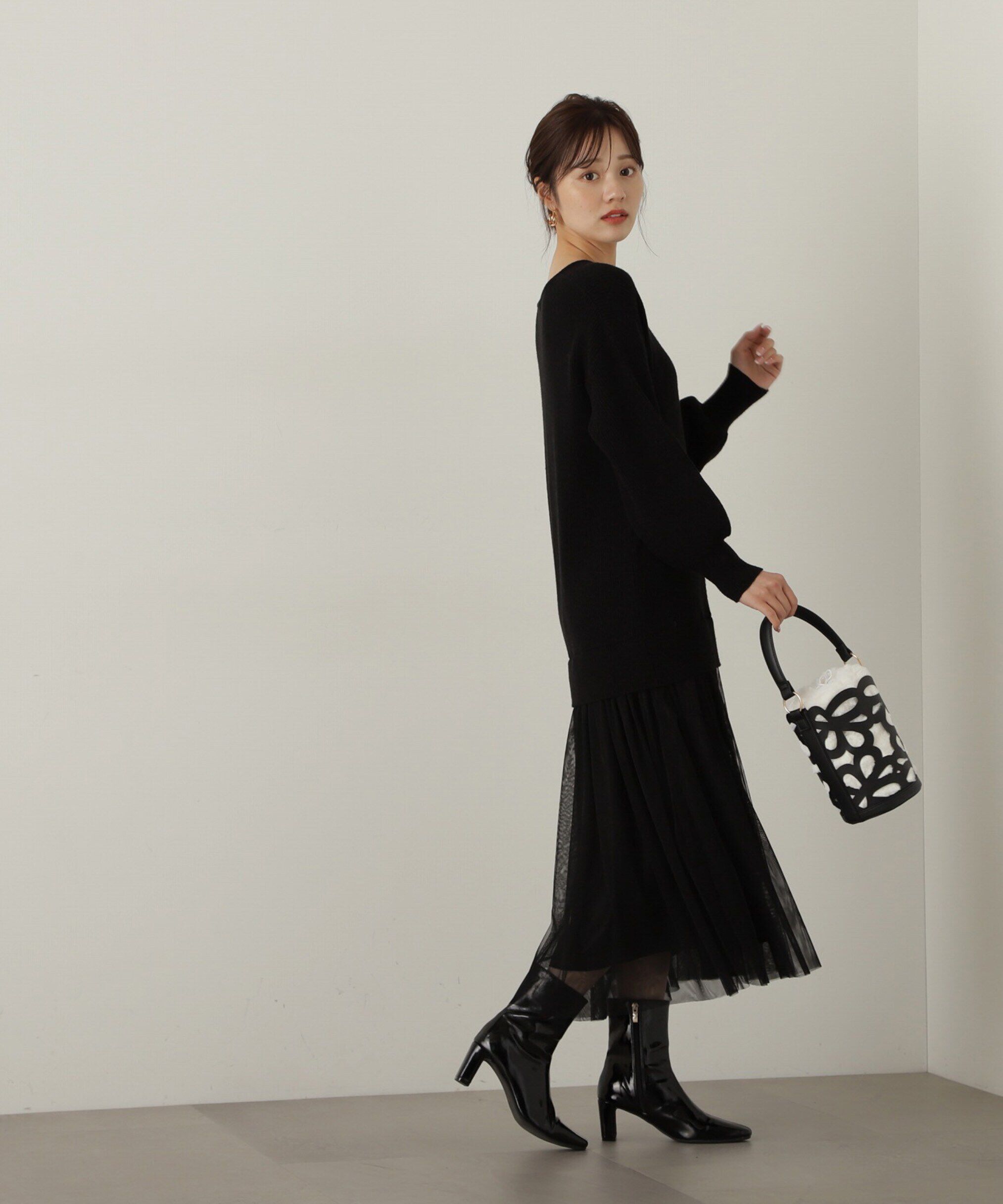 PROPORTION BODY DRESSING「裾チュールロングニットワンピース　24AW」|ワンピース|