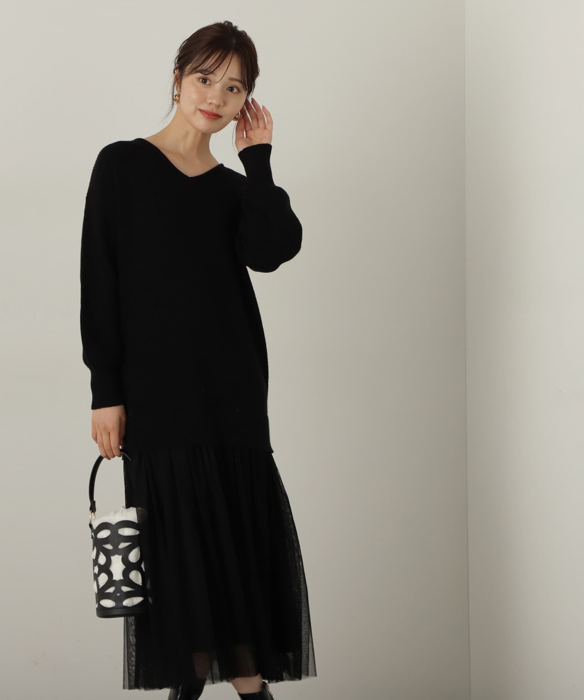 PROPORTION BODY DRESSING「裾チュールロングニットワンピース　24AW」|ワンピース|