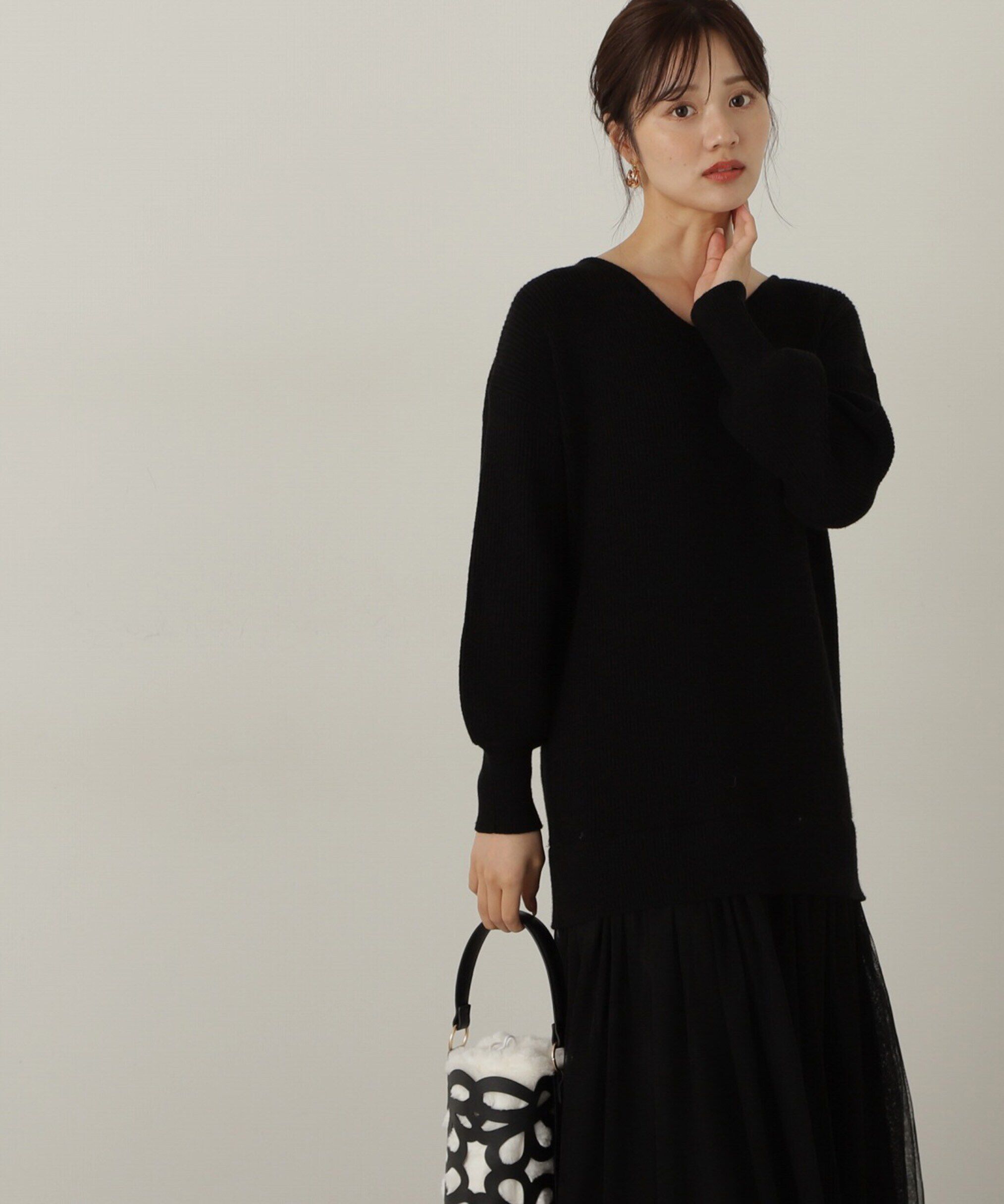 PROPORTION BODY DRESSING「裾チュールロングニットワンピース　24AW」|ワンピース|