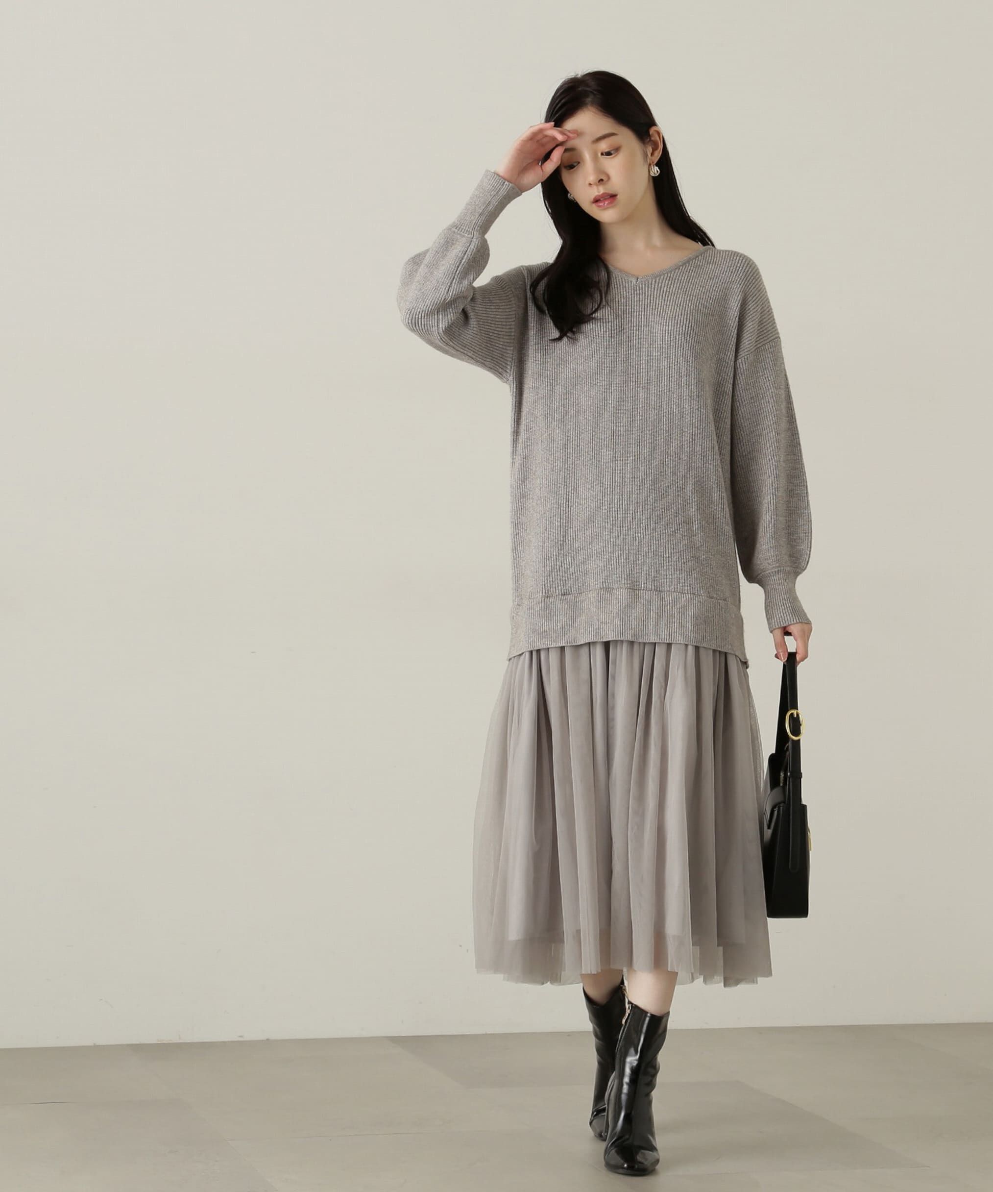 PROPORTION BODY DRESSING「裾チュールロングニットワンピース　24AW」|ワンピース|