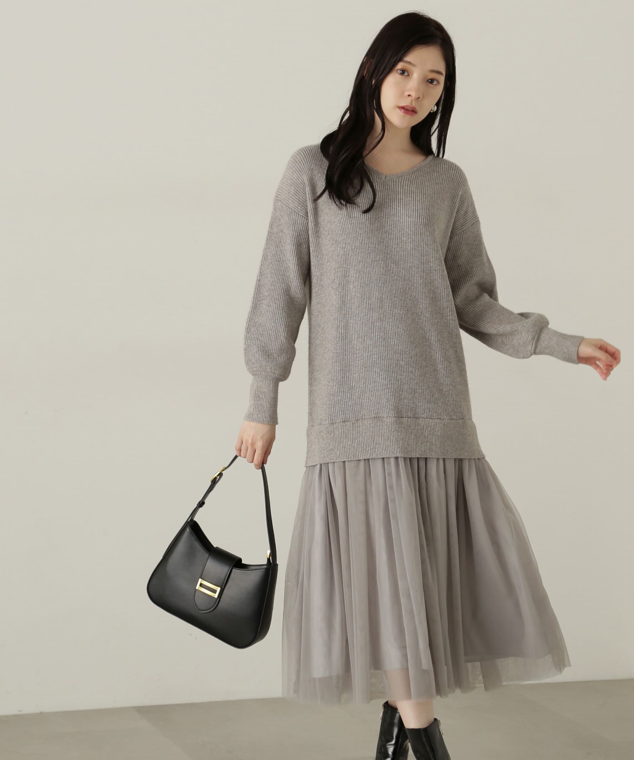 PROPORTION BODY DRESSING「裾チュールロングニットワンピース　24AW」|ワンピース|