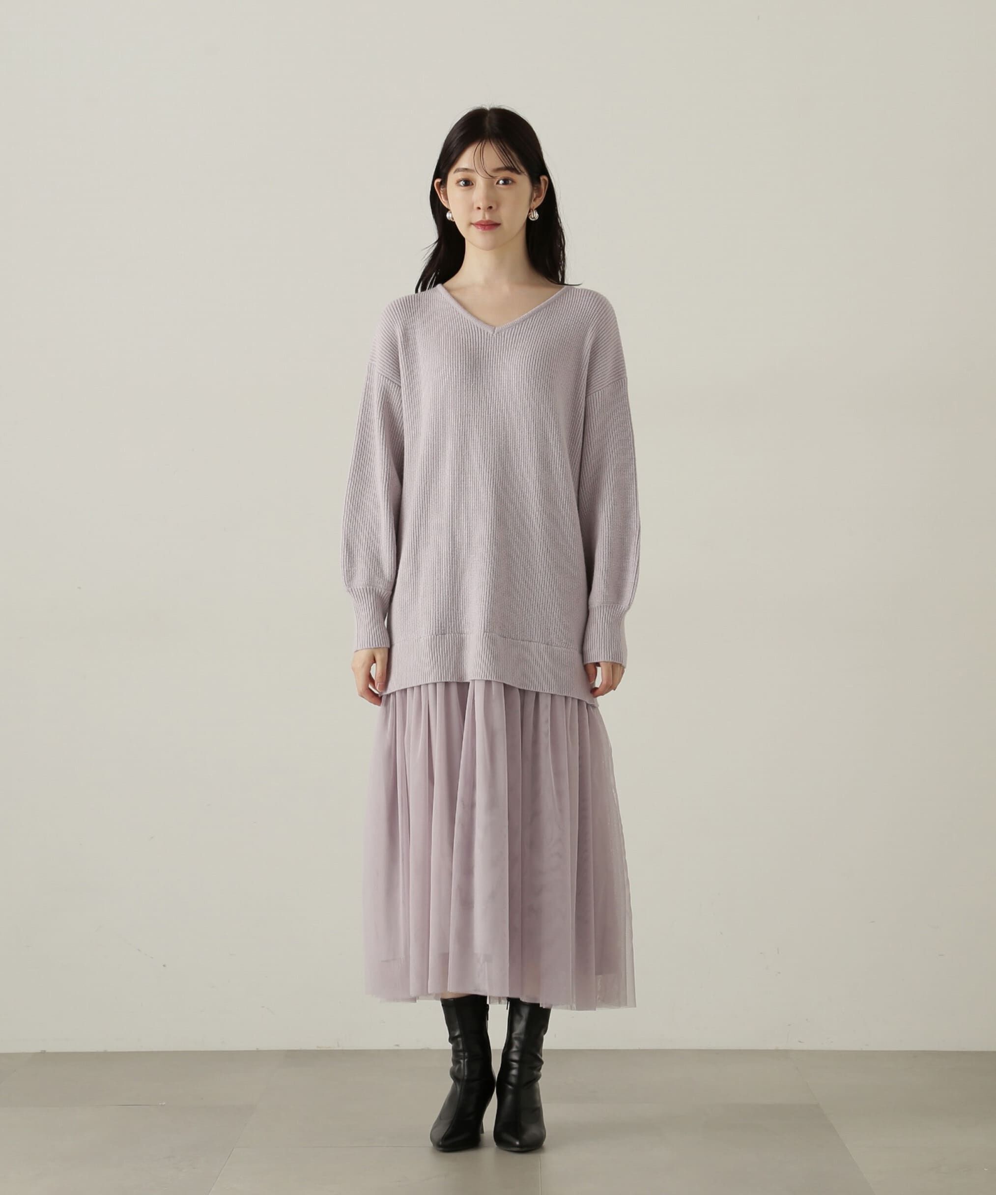 PROPORTION BODY DRESSING「裾チュールロングニットワンピース　24AW」|ワンピース|