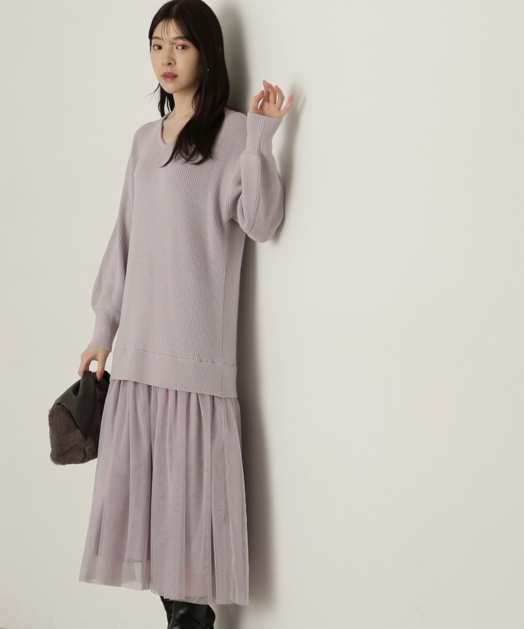 PROPORTION BODY DRESSING「裾チュールロングニットワンピース　24AW」|ワンピース|