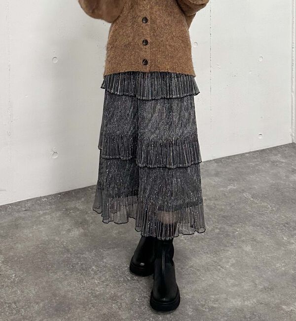 archives「ラメチュールプリーツティアードスカート／」|スカート|CHARCOAL GRAY