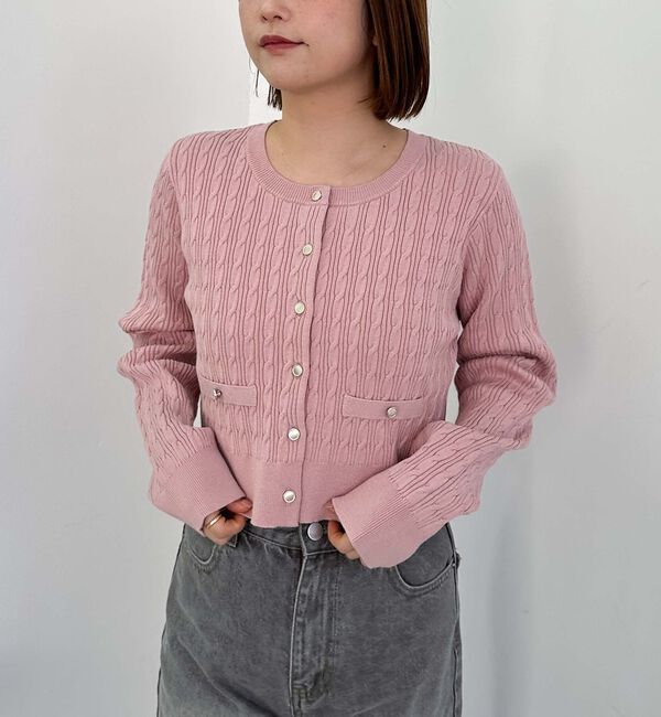 archives「細ケーブルニットカーディガン」|カーディガン|PINK